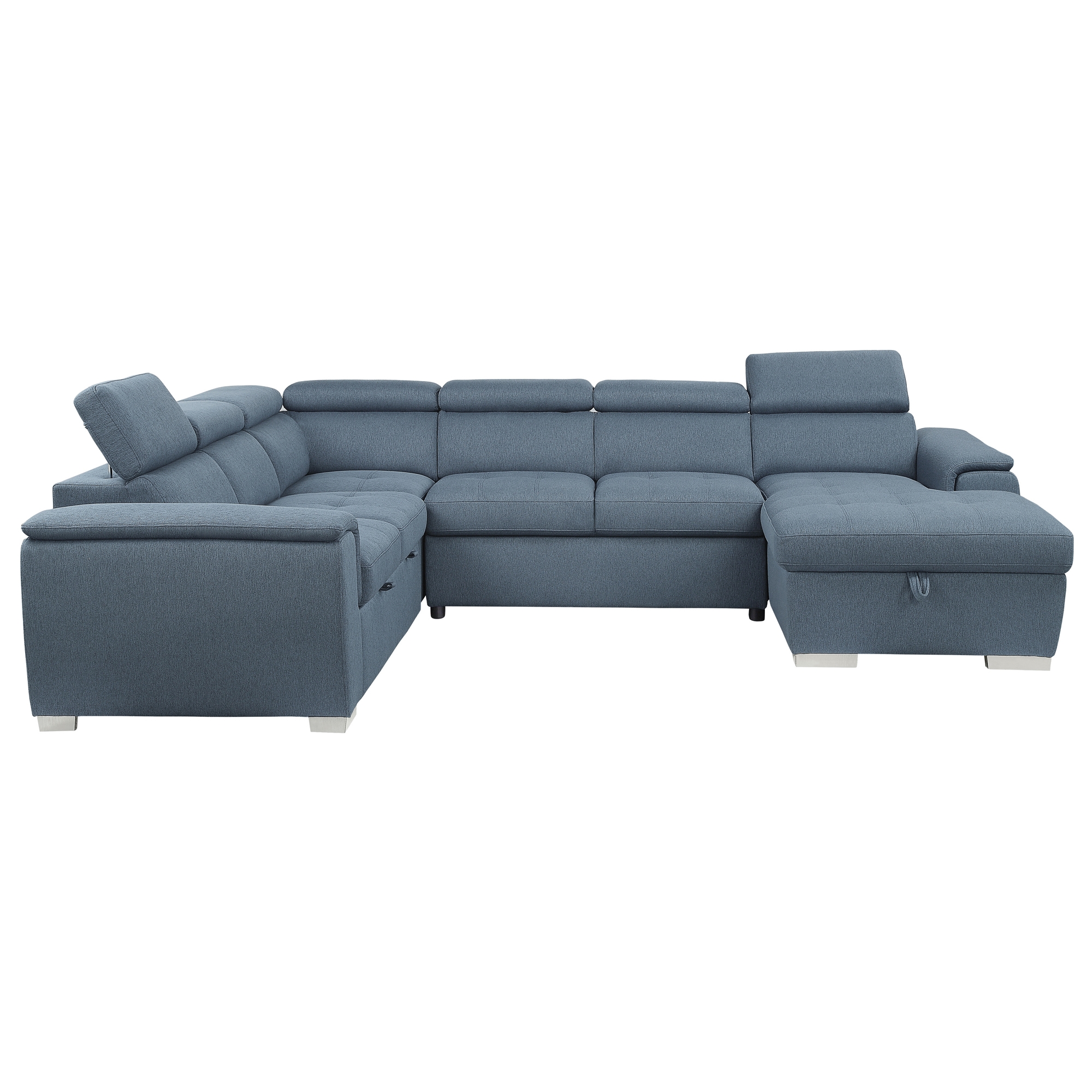 Berel Fabric 4-Piece Sectional with Pull-out Bed and Adjustable Headrests