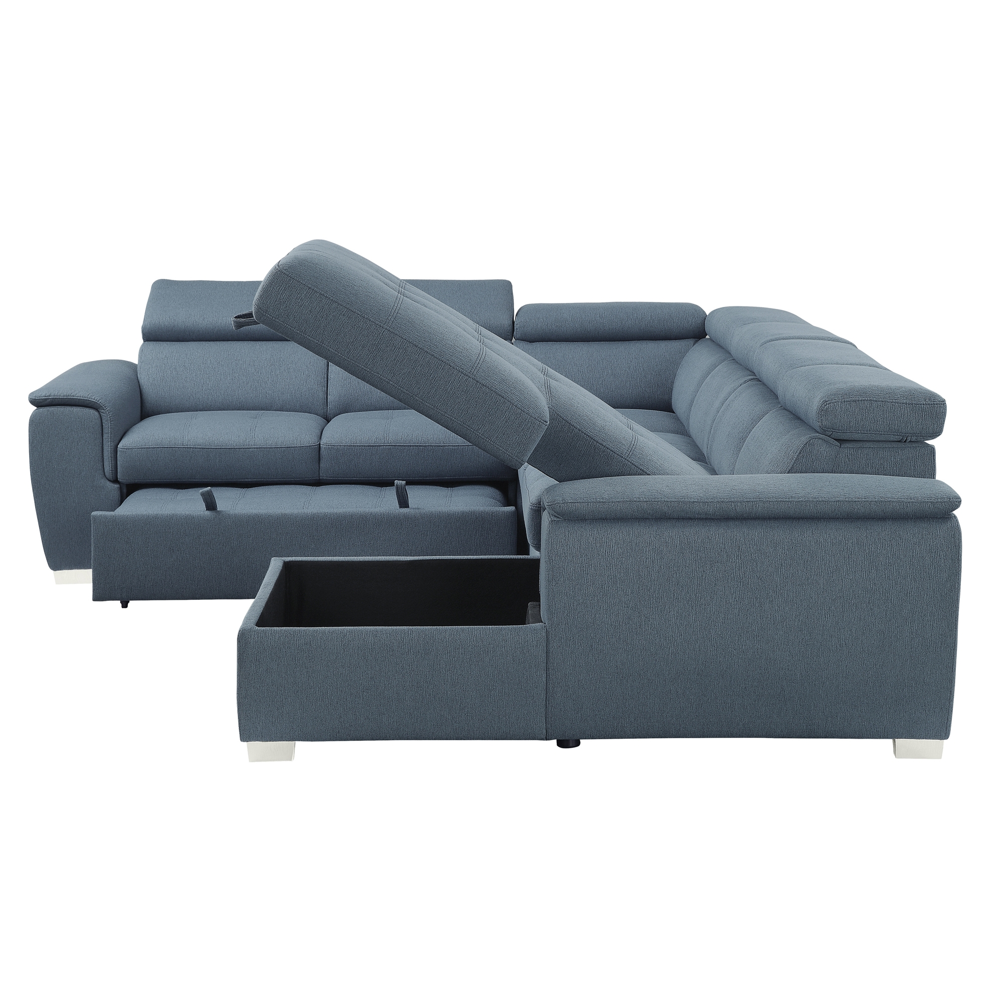 Berel Fabric 4-Piece Sectional with Pull-out Bed and Adjustable Headrests