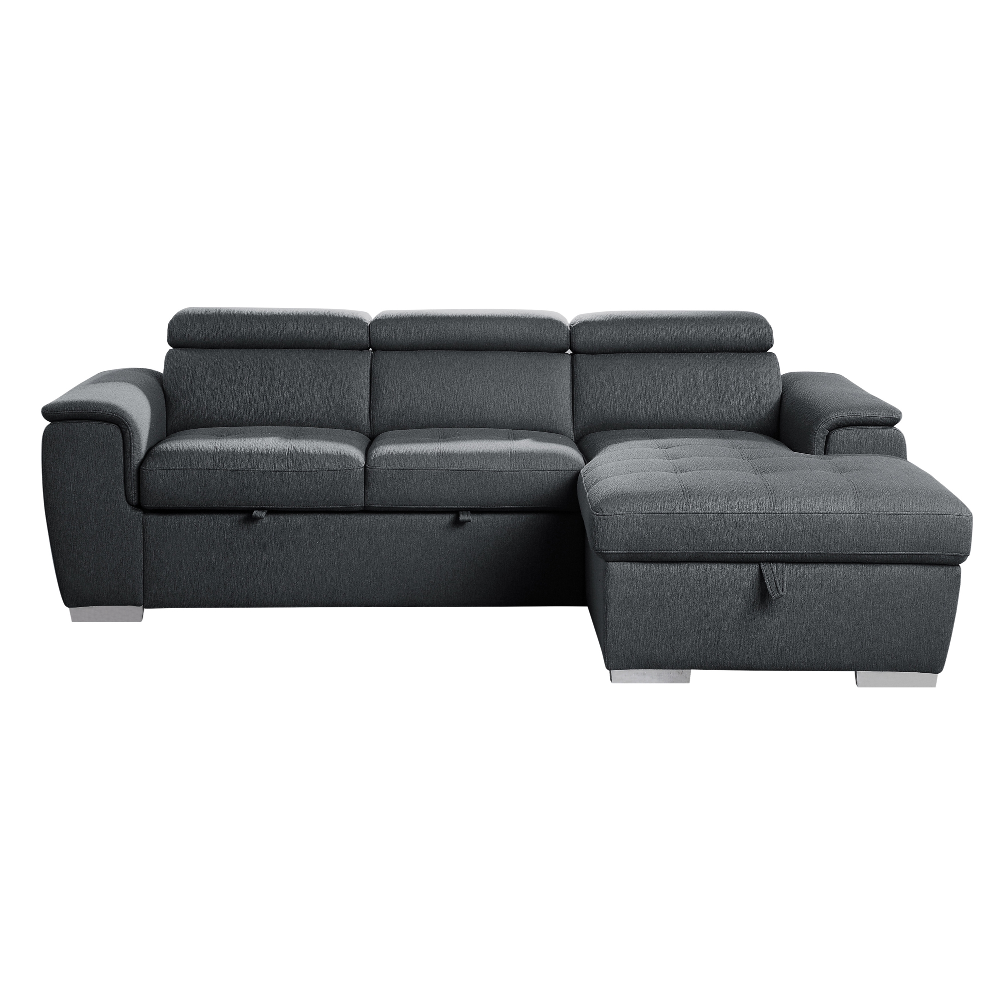 Berel Fabric 2-Piece Sectional with Pull-out Bed and Adjustable Headrests