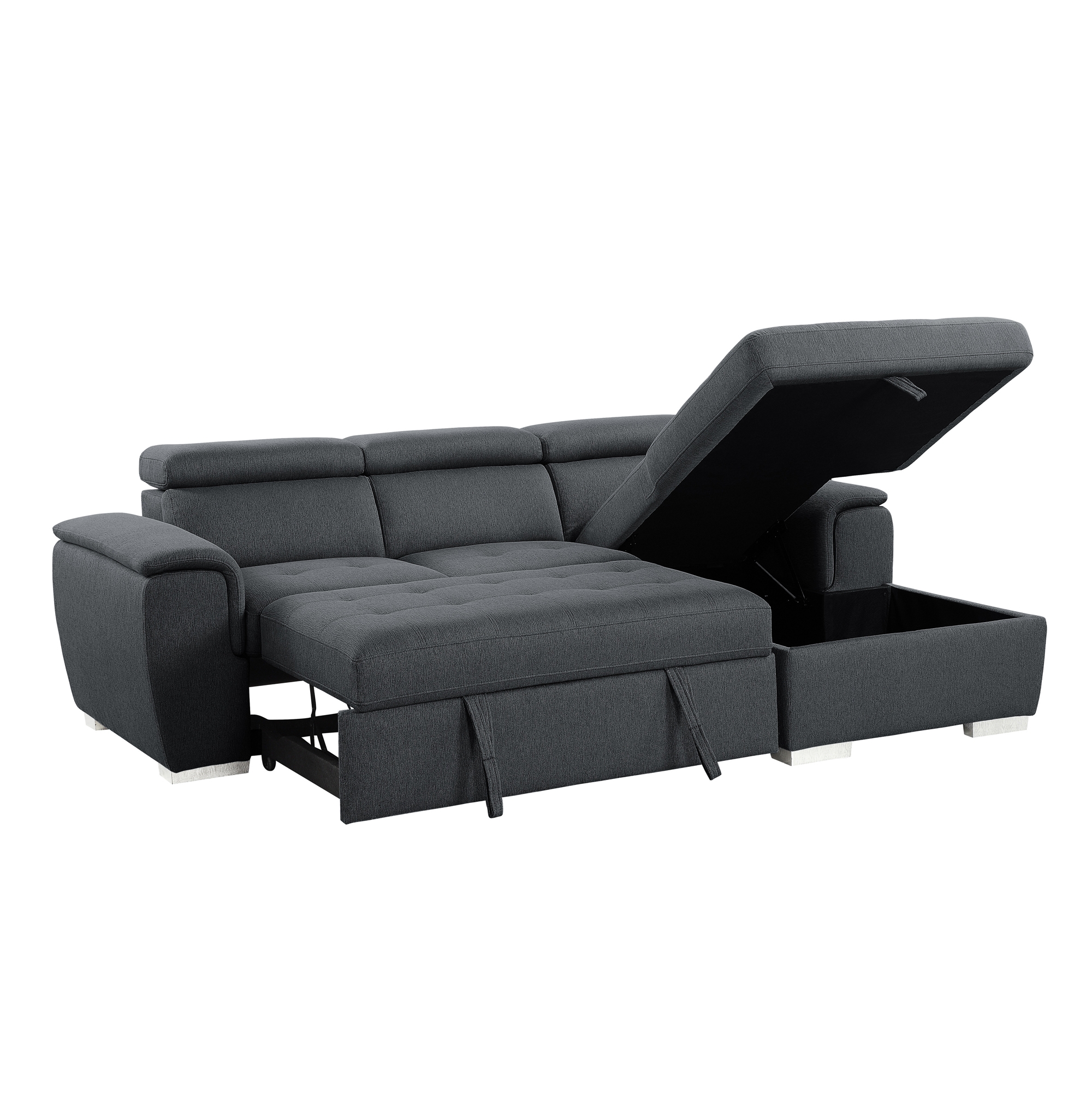 Berel Fabric 2-Piece Sectional with Pull-out Bed and Adjustable Headrests