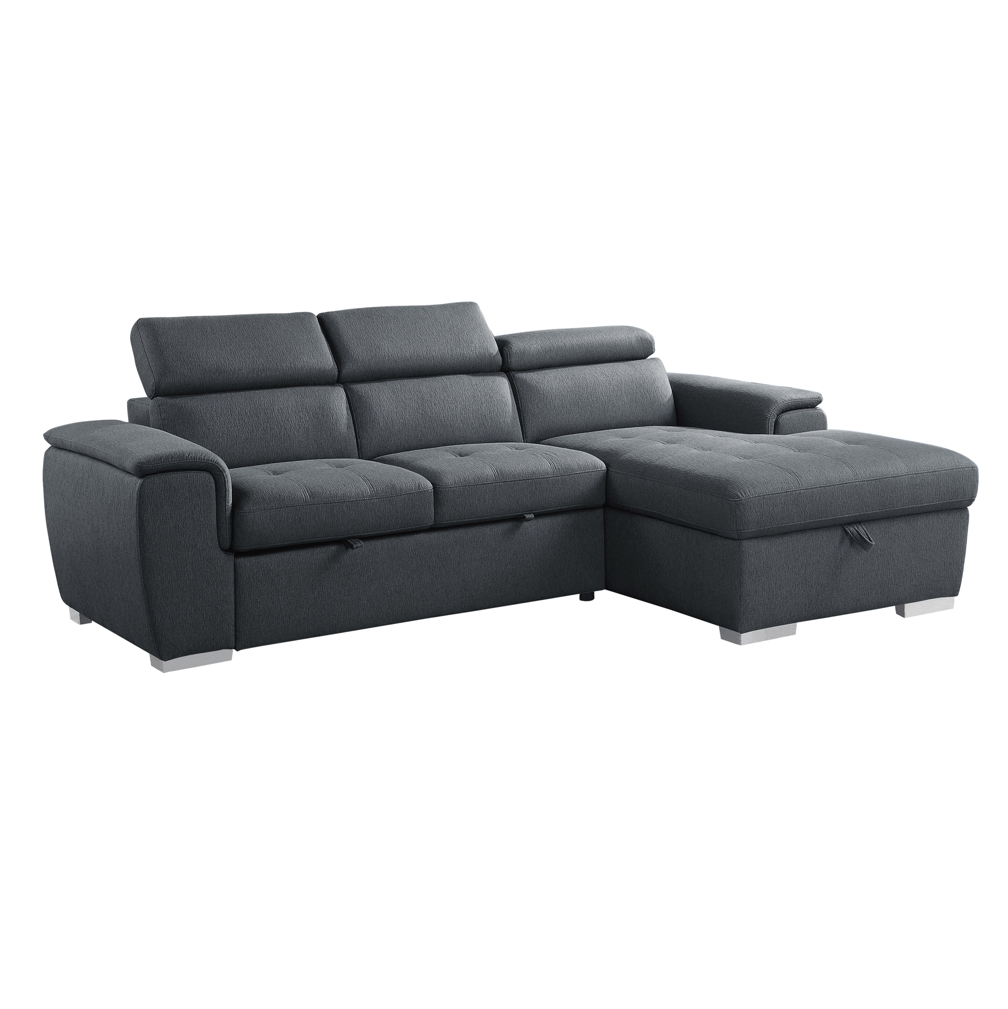 Berel Fabric 2-Piece Sectional with Pull-out Bed and Adjustable Headrests