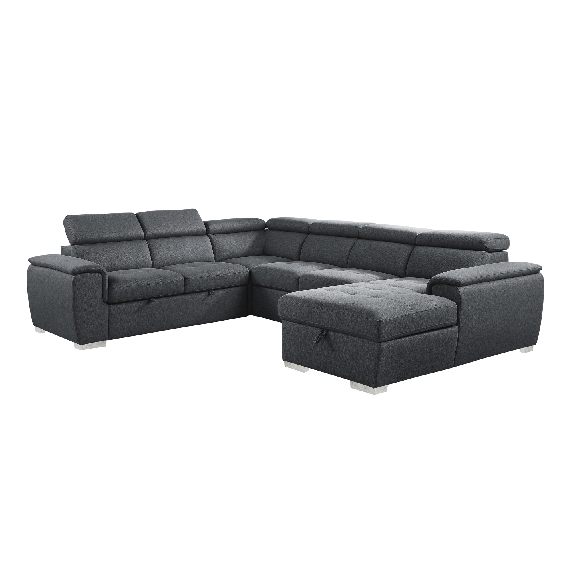 Berel Fabric 4-Piece Sectional with Pull-out Bed and Adjustable Headrests