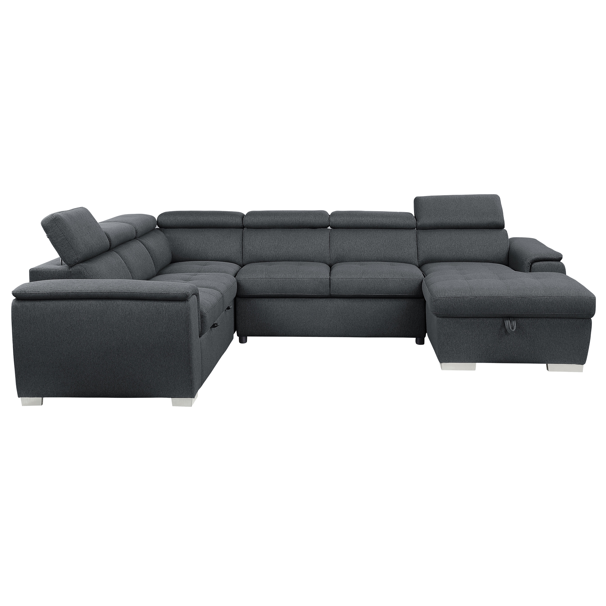 Berel Fabric 4-Piece Sectional with Pull-out Bed and Adjustable Headrests