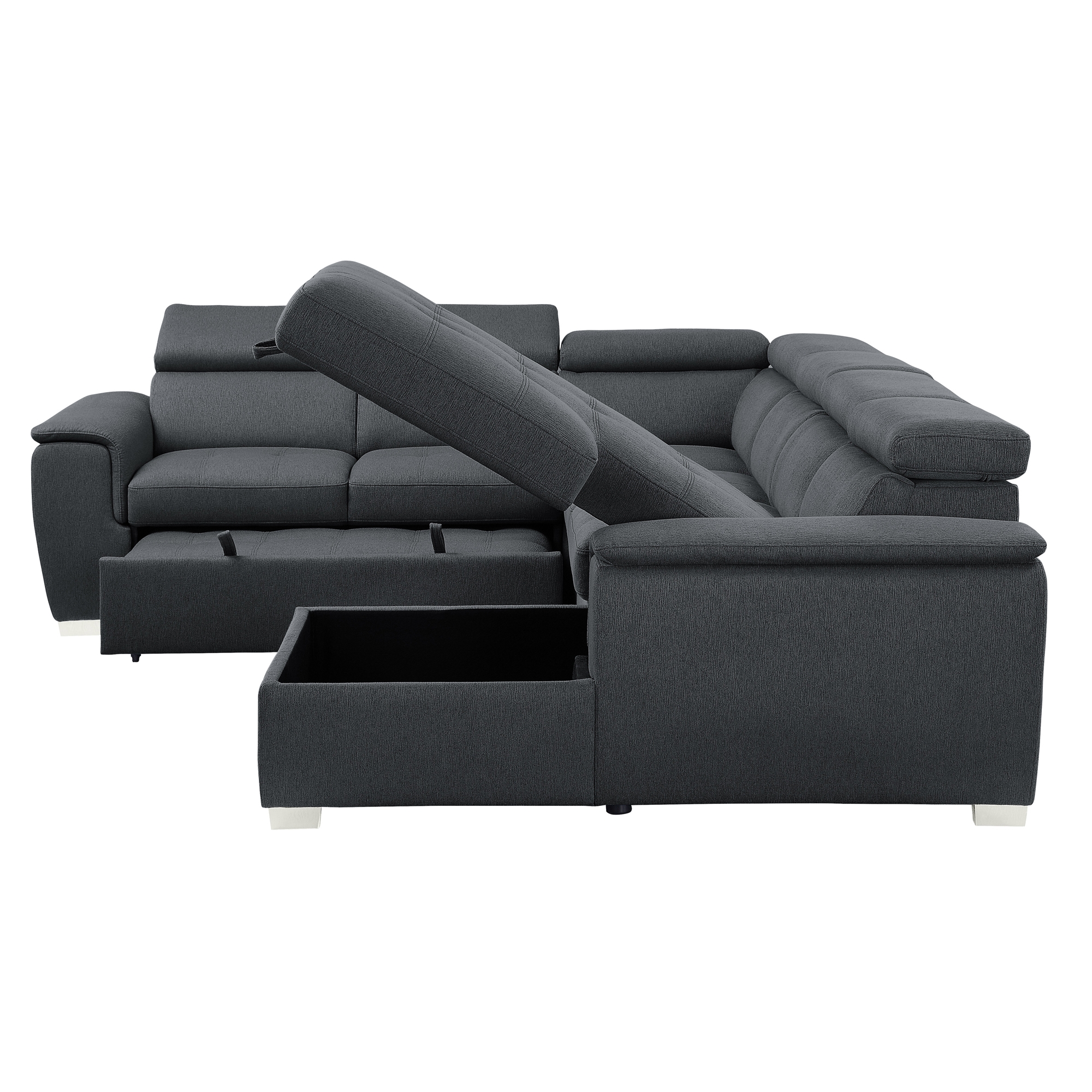 Berel Fabric 4-Piece Sectional with Pull-out Bed and Adjustable Headrests