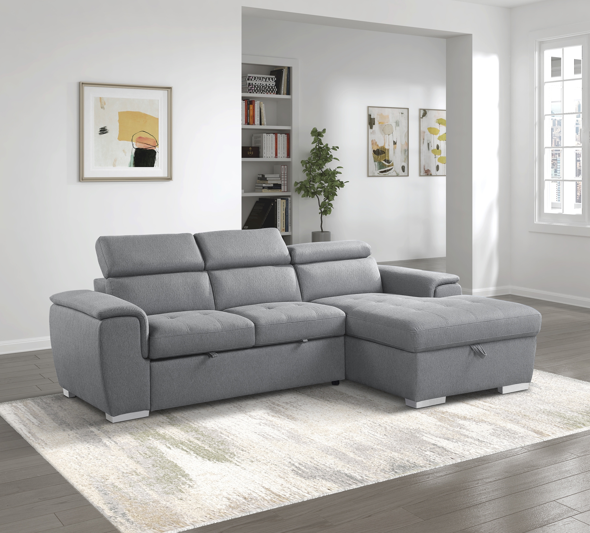 Berel Fabric 2-Piece Sectional with Pull-out Bed and Adjustable Headrests