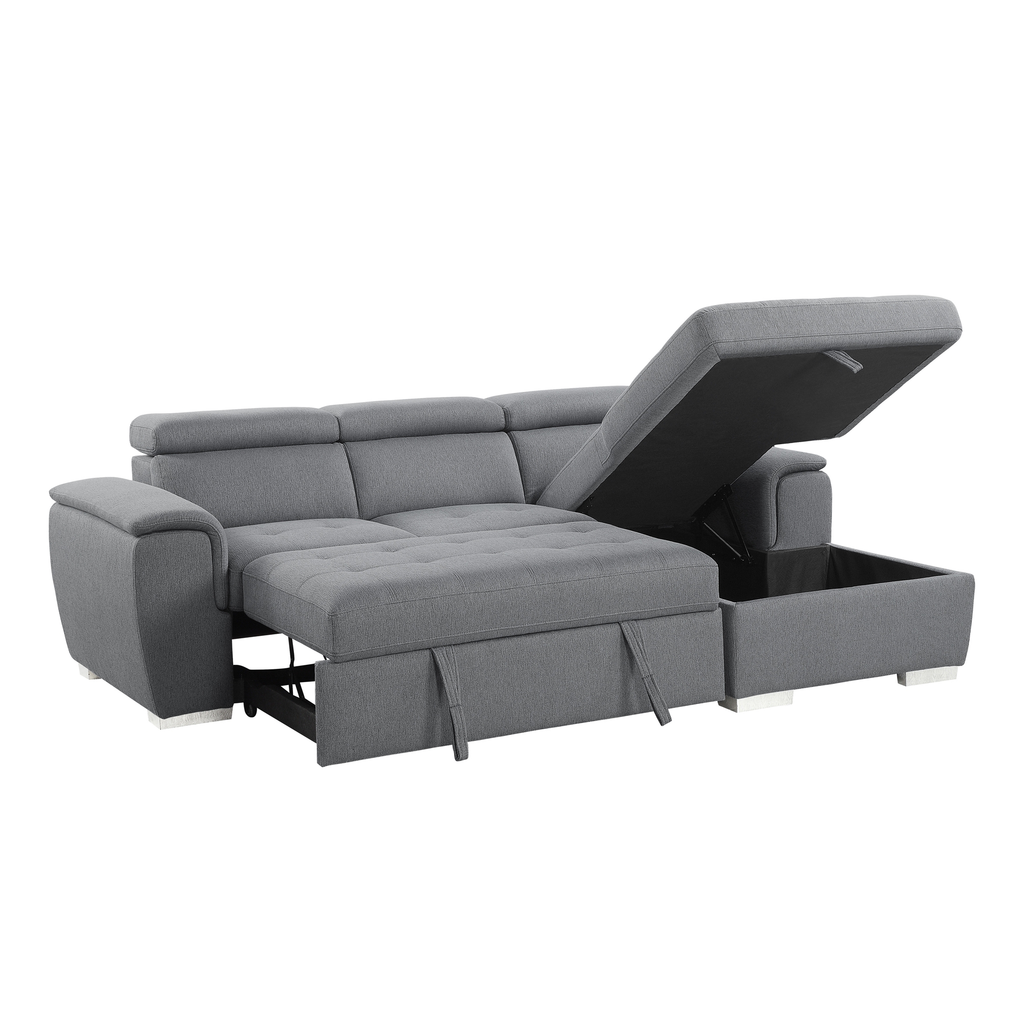 Berel Fabric 2-Piece Sectional with Pull-out Bed and Adjustable Headrests