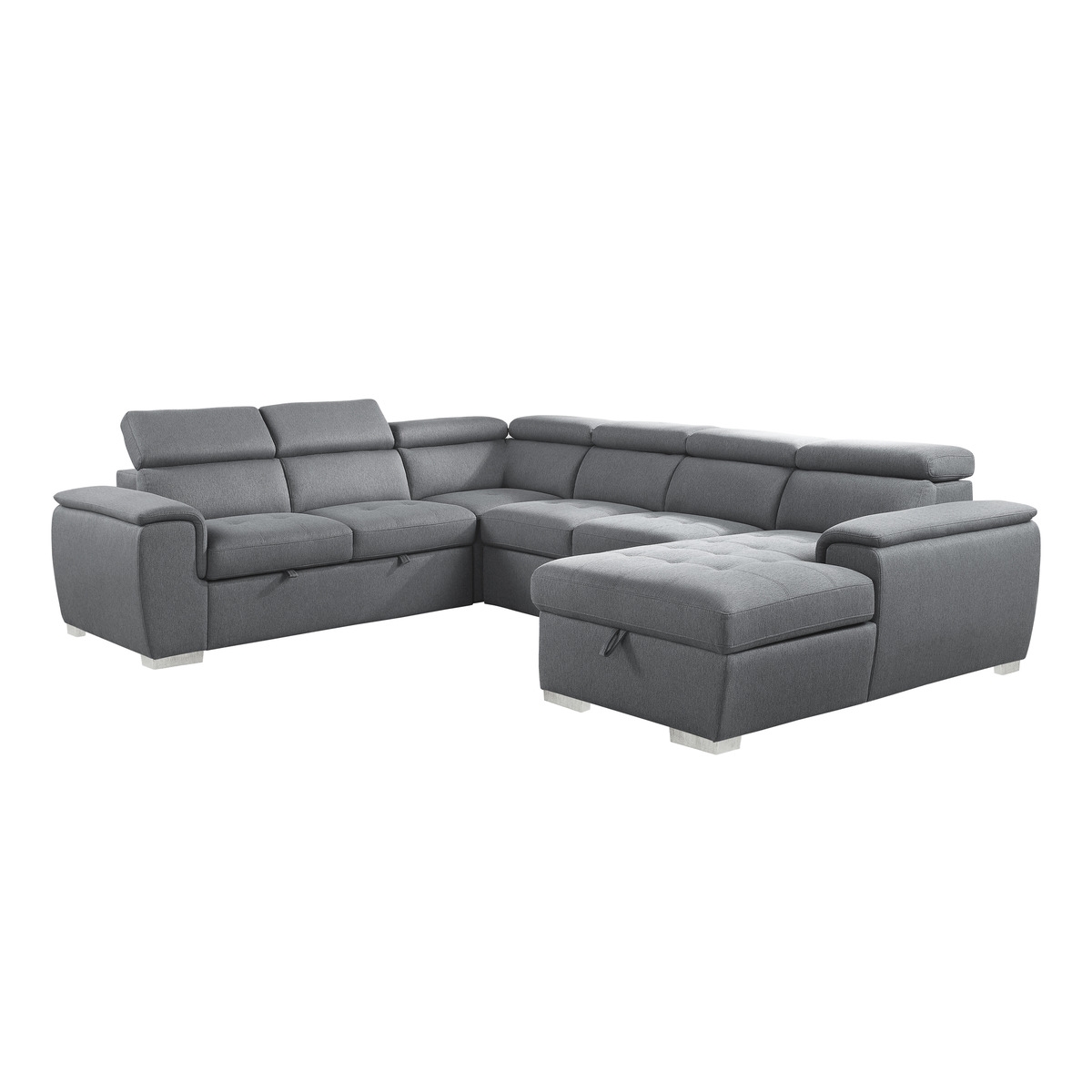 Berel Fabric 4-Piece Sectional with Pull-out Bed and Adjustable Headrests