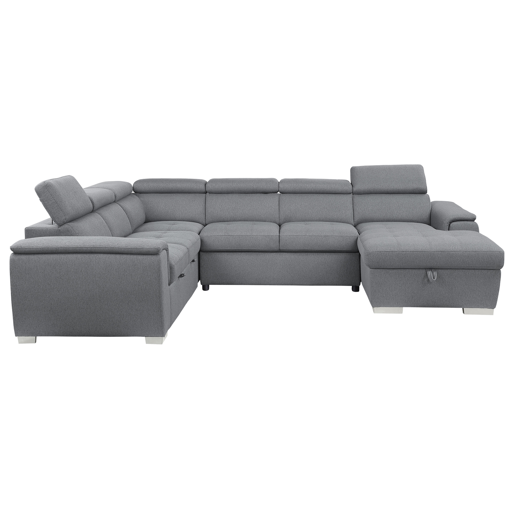 Berel Fabric 4-Piece Sectional with Pull-out Bed and Adjustable Headrests