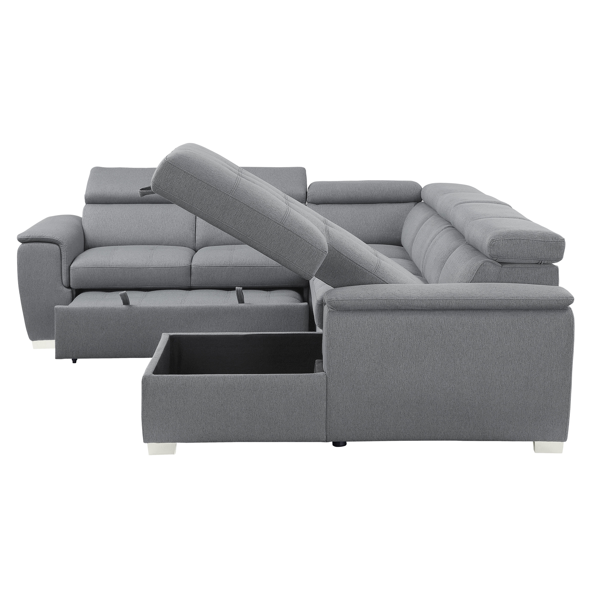 Berel Fabric 4-Piece Sectional with Pull-out Bed and Adjustable Headrests