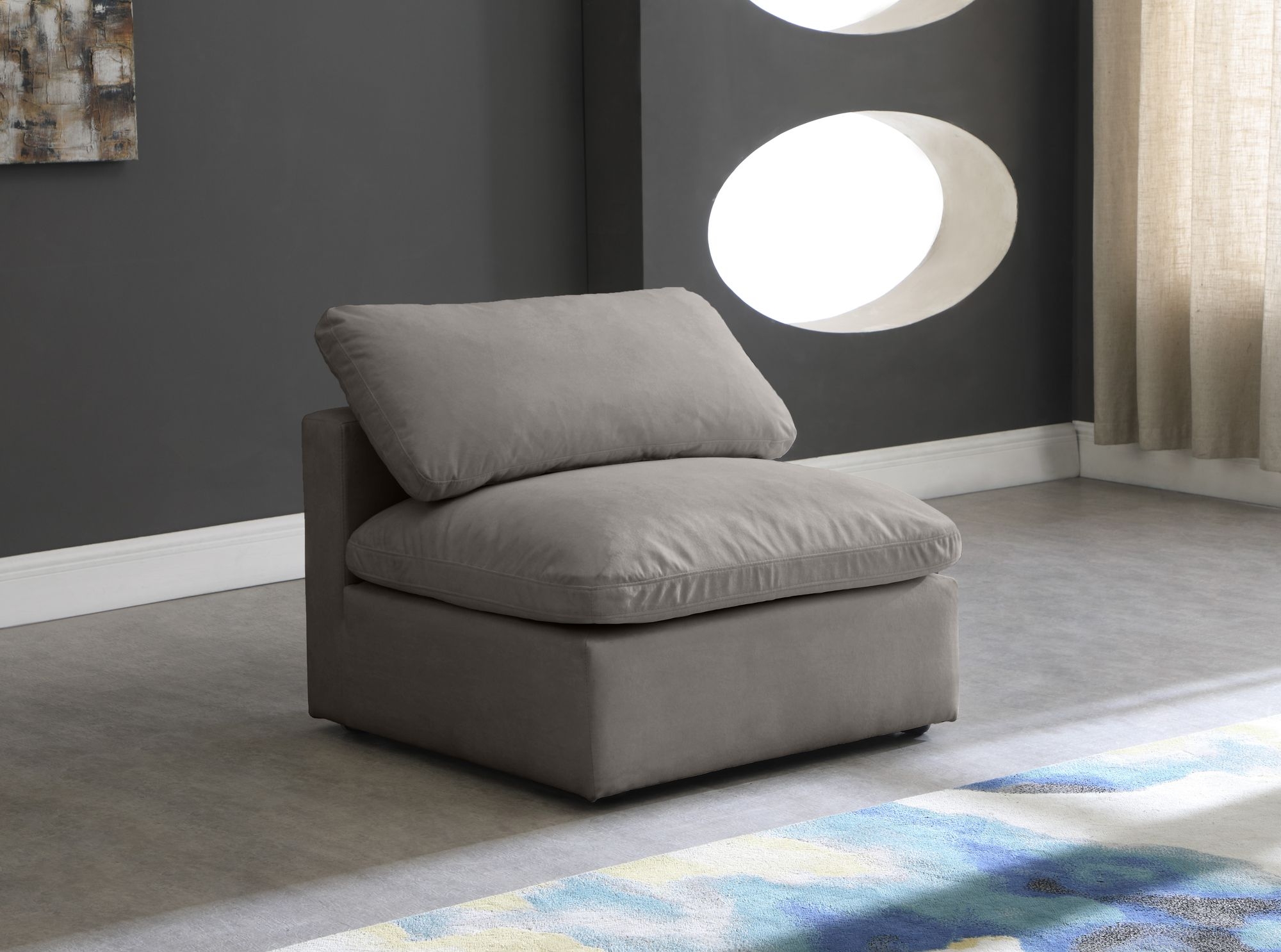 Plush Velvet Standard Comfort Modular Armless Chair