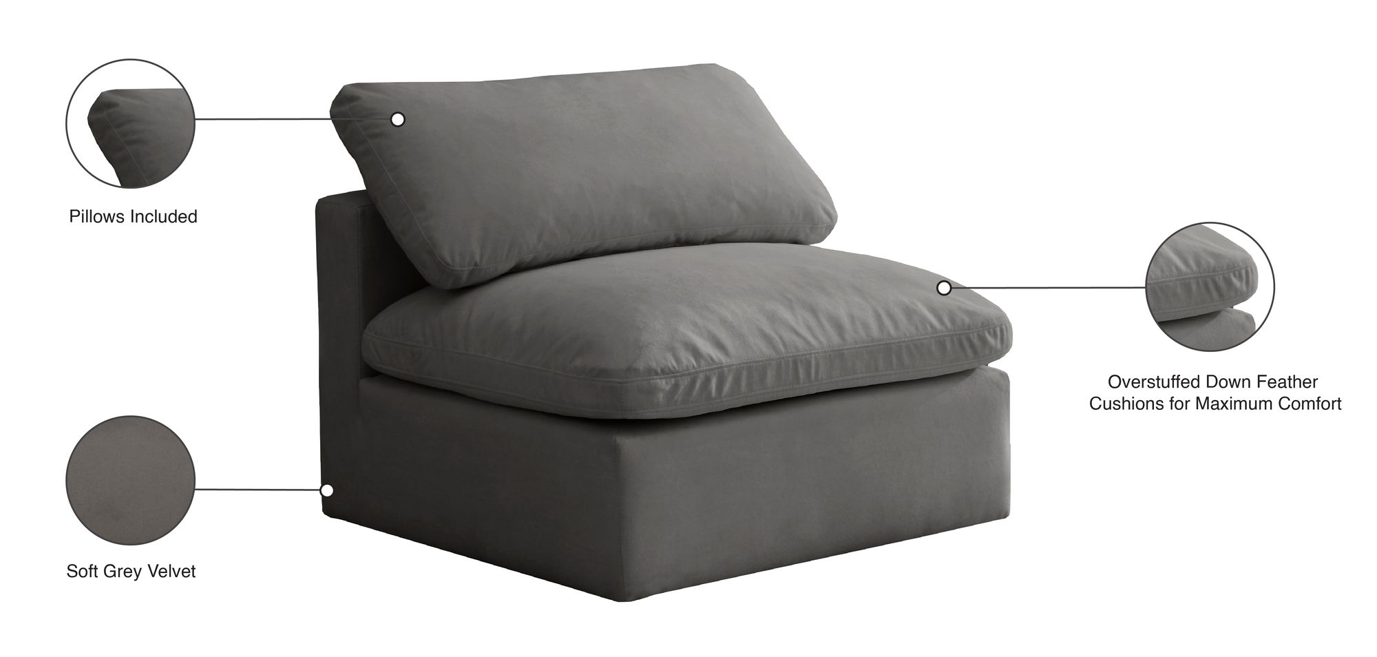 Plush Velvet Standard Comfort Modular Armless Chair