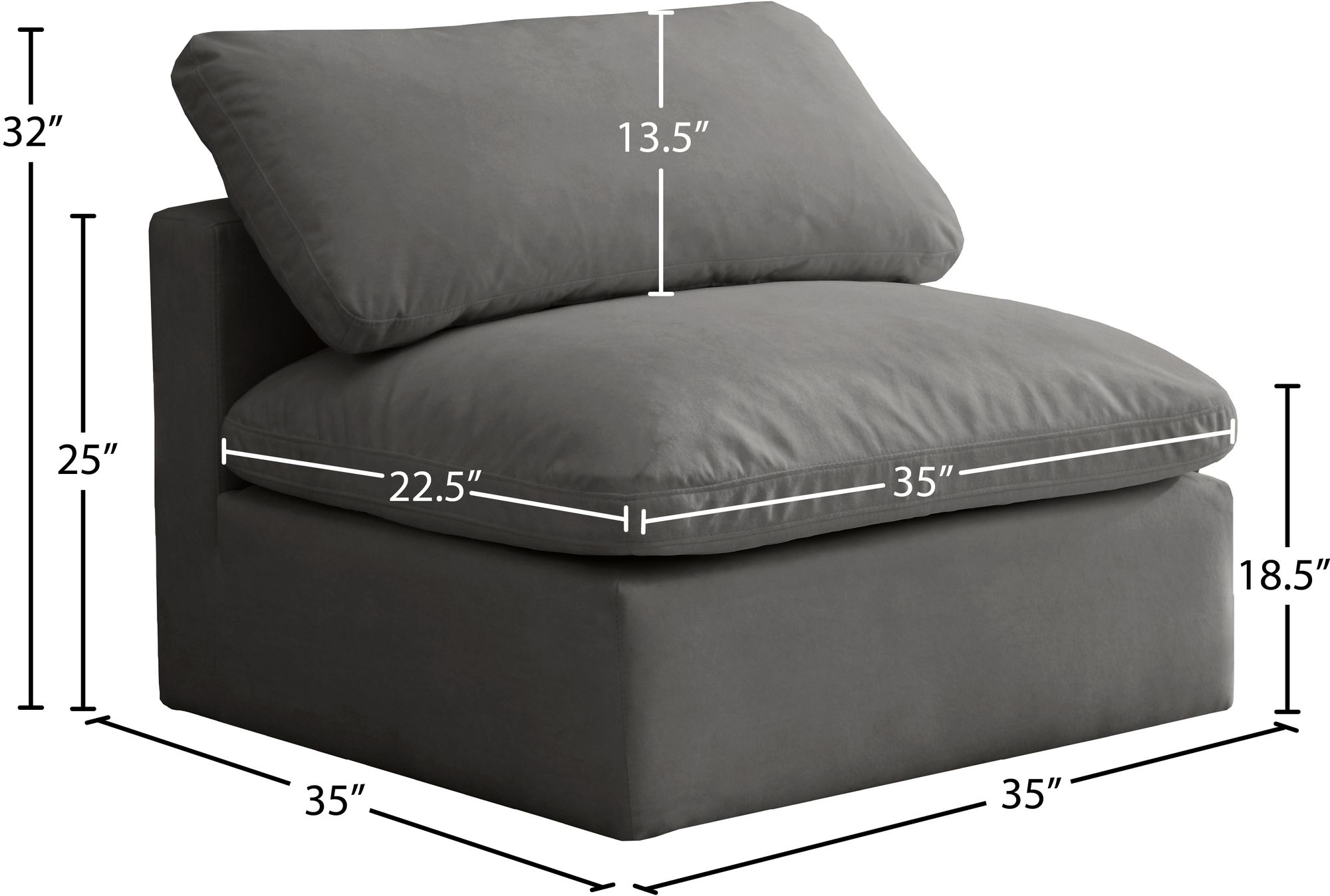 Plush Velvet Standard Comfort Modular Armless Chair