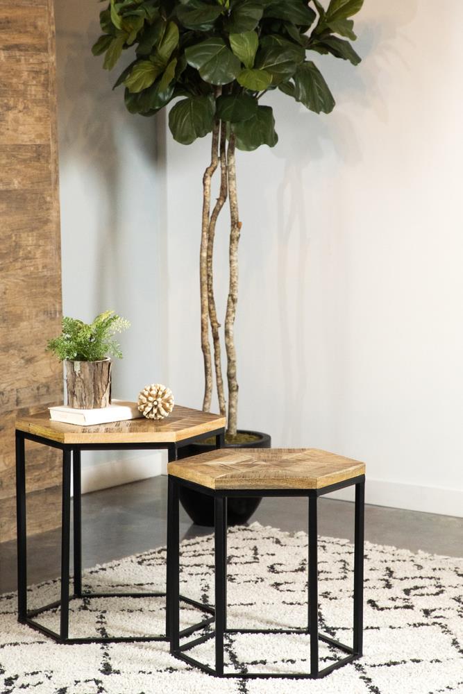 Adger 2-piece Wood/Iron Hexagon Nesting Tables
