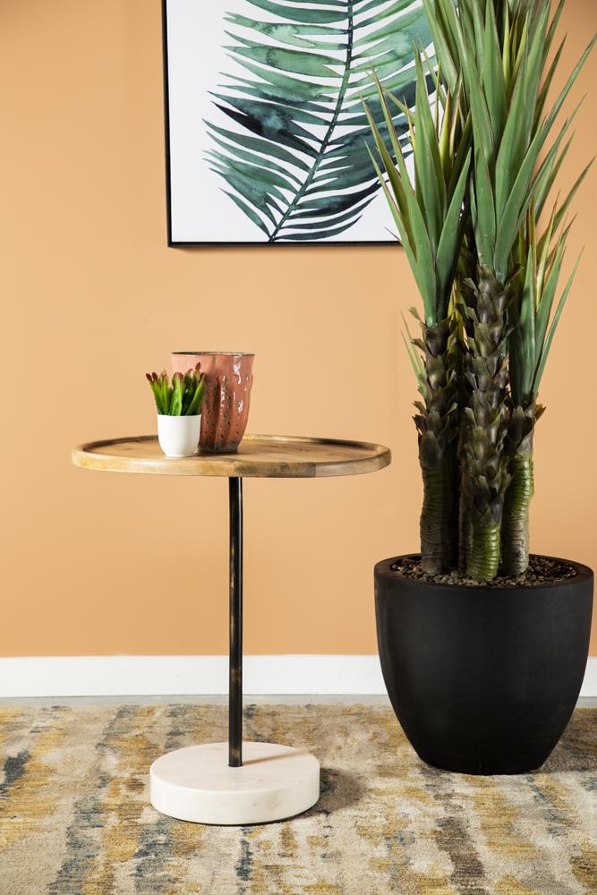 Ginevra Wood Round Accent Table with Marble Base