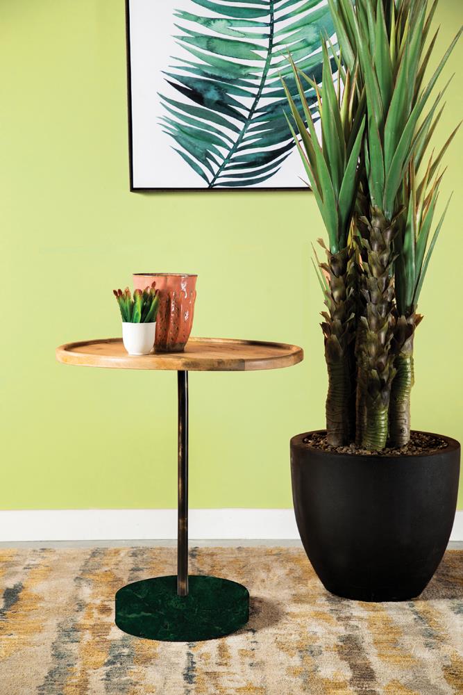 Ginevra Wood Round Accent Table with Marble Base