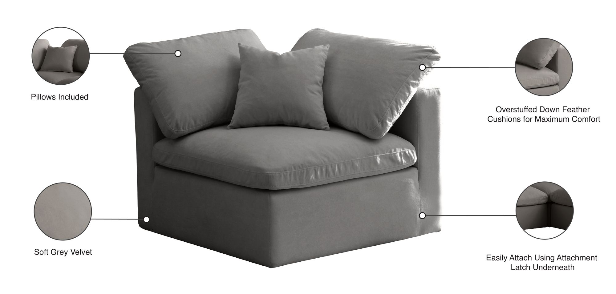 Plush Velvet Standard Comfort Modular Corner Chair