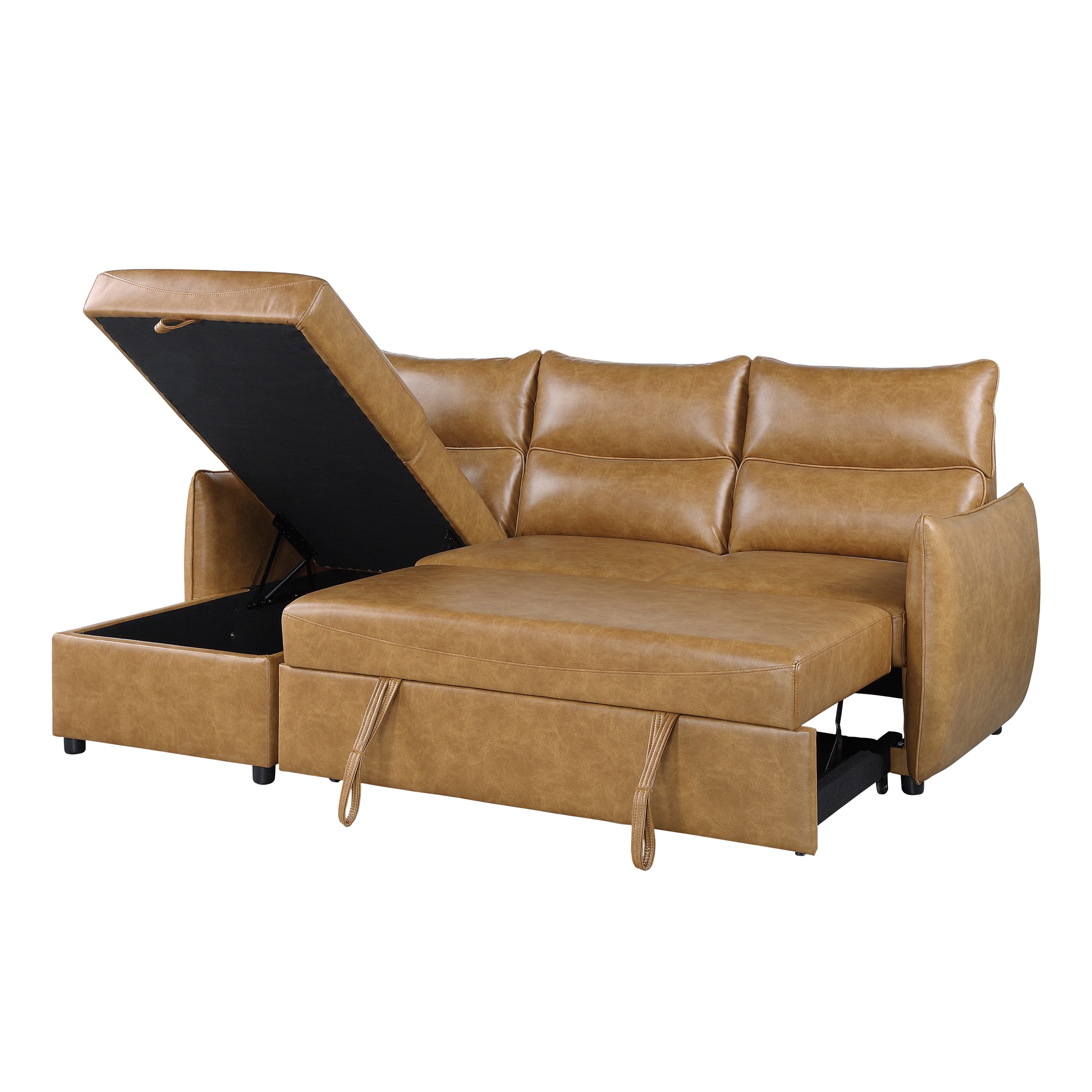 Delara Leatherette Reversible Sectional with Pull-out Bed and Hidden Storage