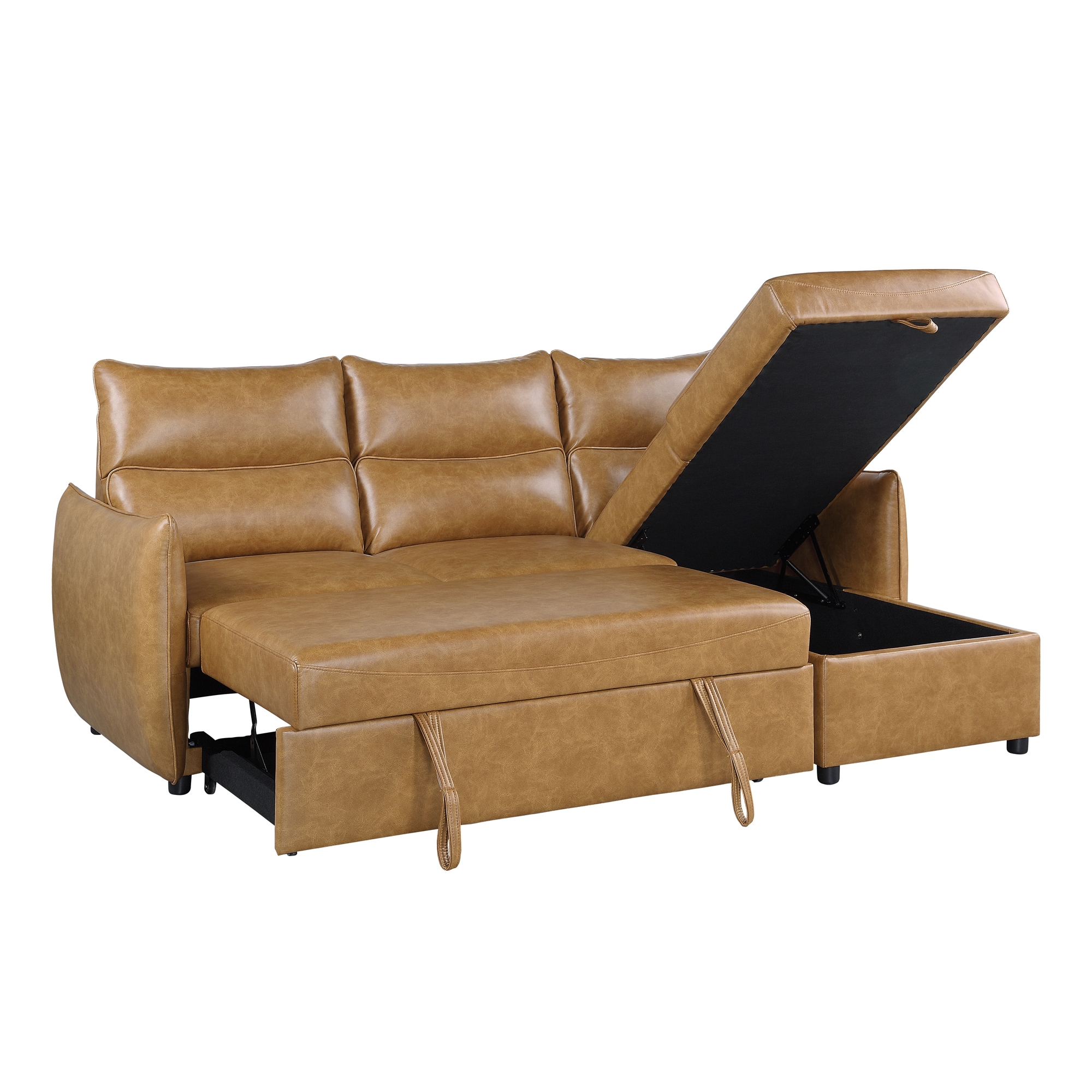 Delara Leatherette Reversible Sectional with Pull-out Bed and Hidden Storage