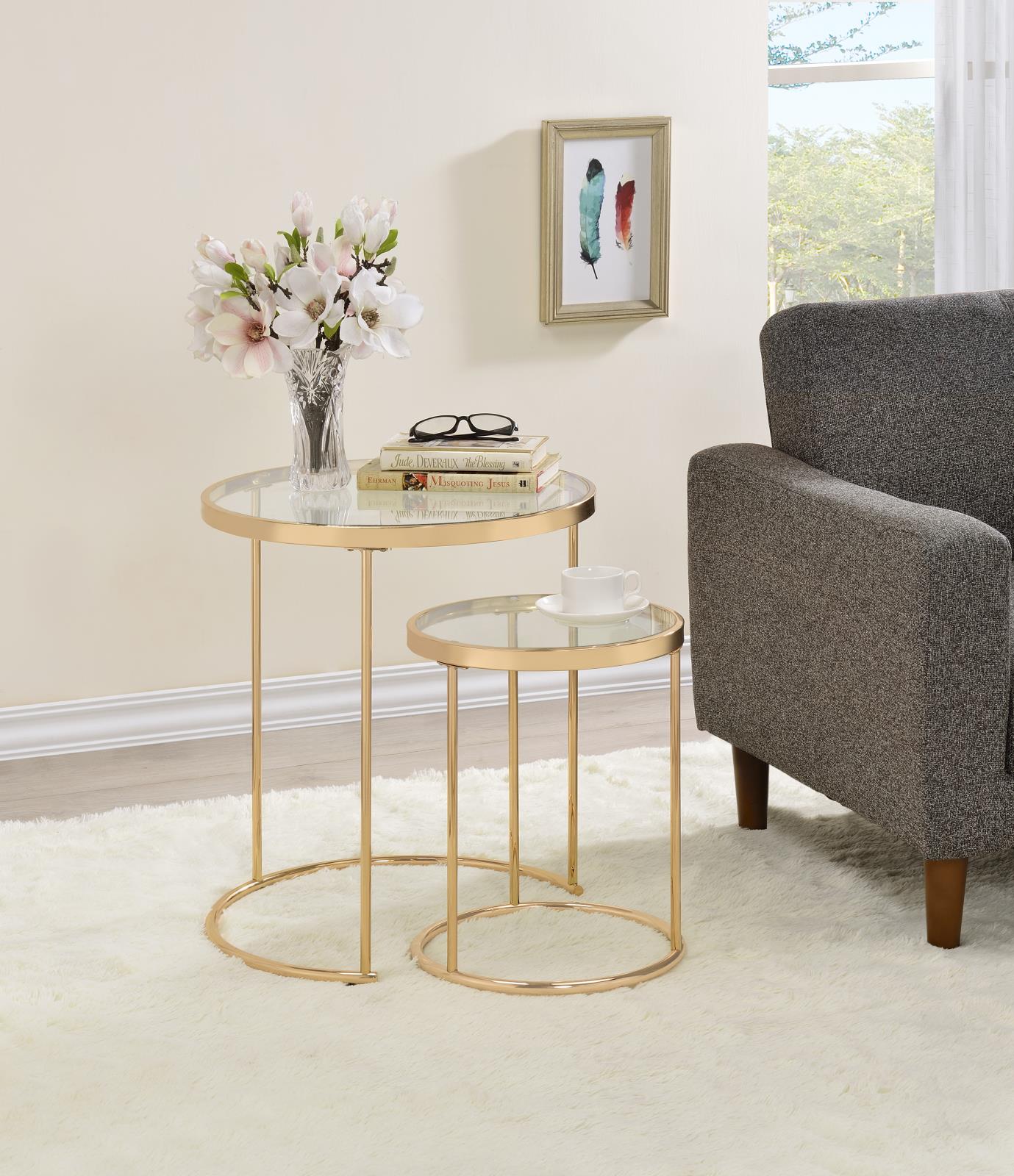 Maylin 2-piece Round Glass Top Nesting Tables