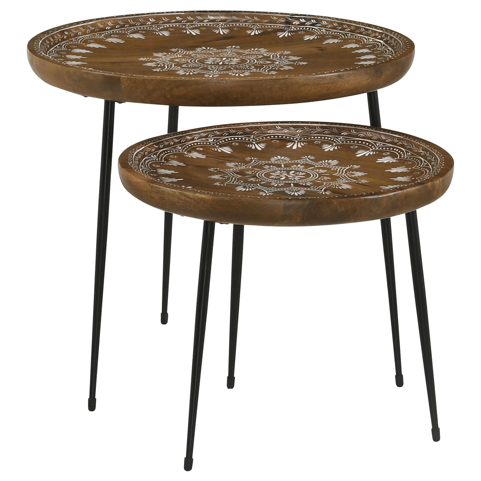 Nuala 2-piece Round Wood Nesting Table with Tripod Tapered Legs