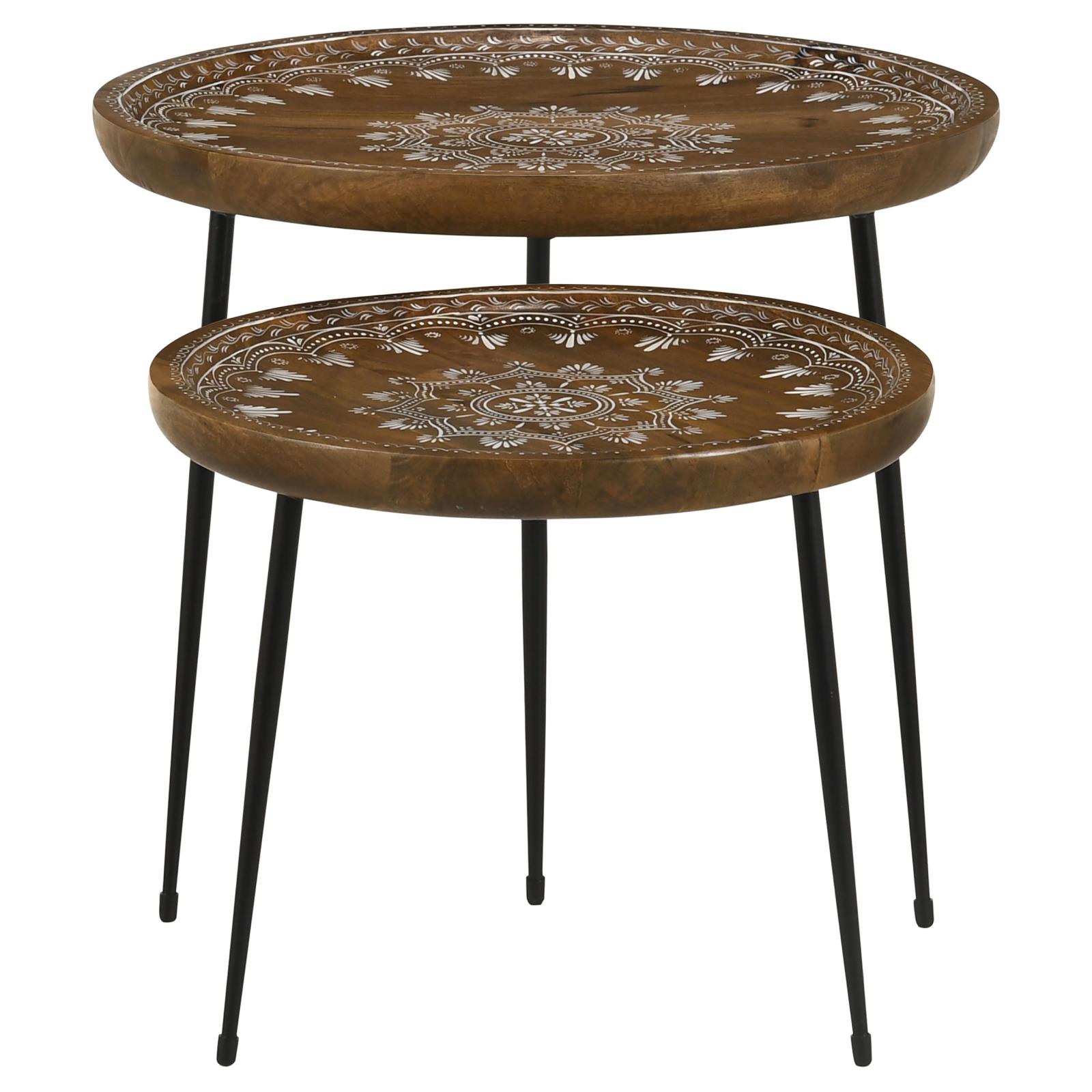 Nuala 2-piece Round Wood Nesting Table with Tripod Tapered Legs