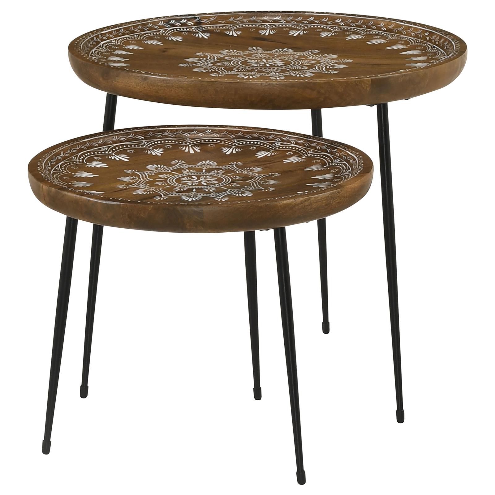Nuala 2-piece Round Wood Nesting Table with Tripod Tapered Legs