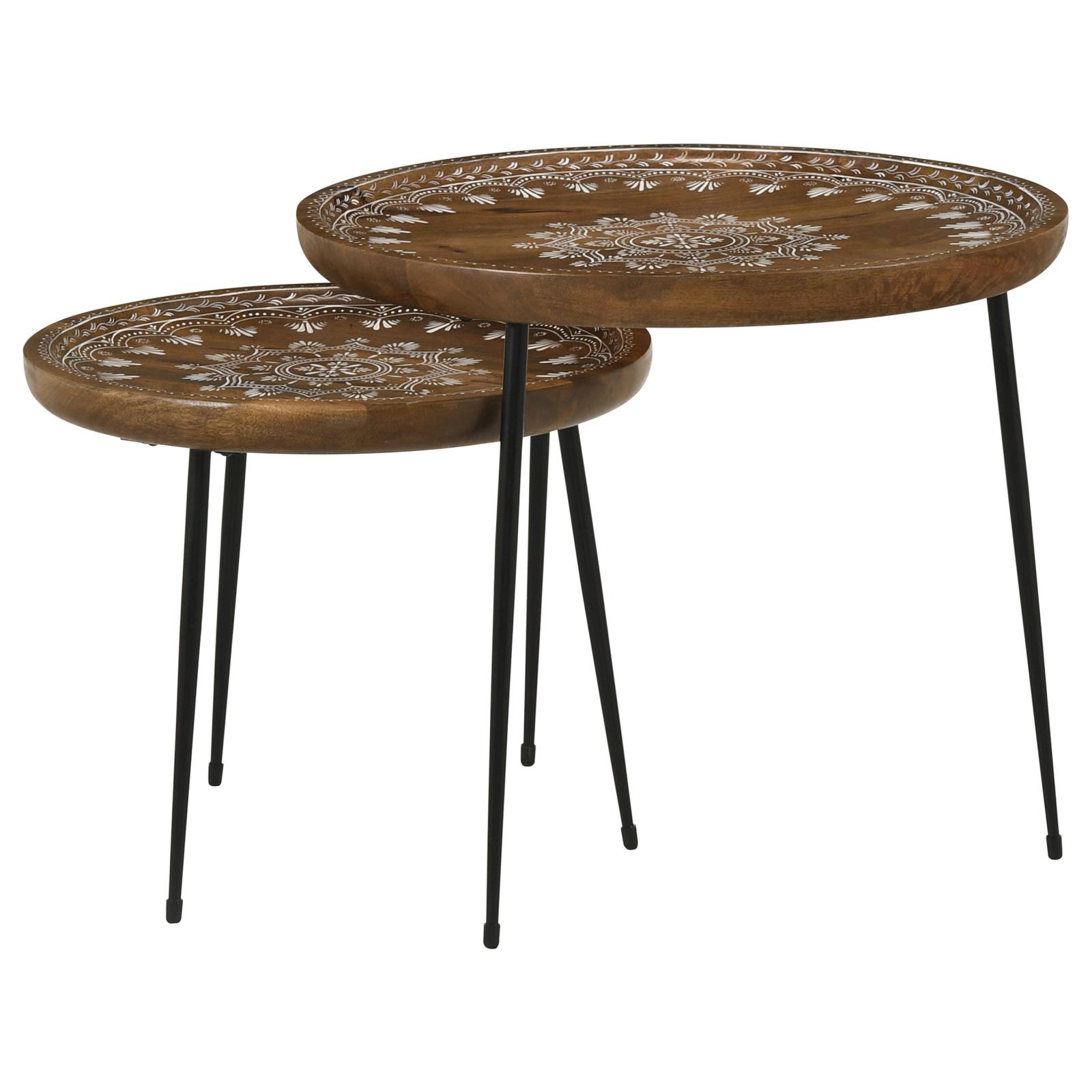 Nuala 2-piece Round Wood Nesting Table with Tripod Tapered Legs