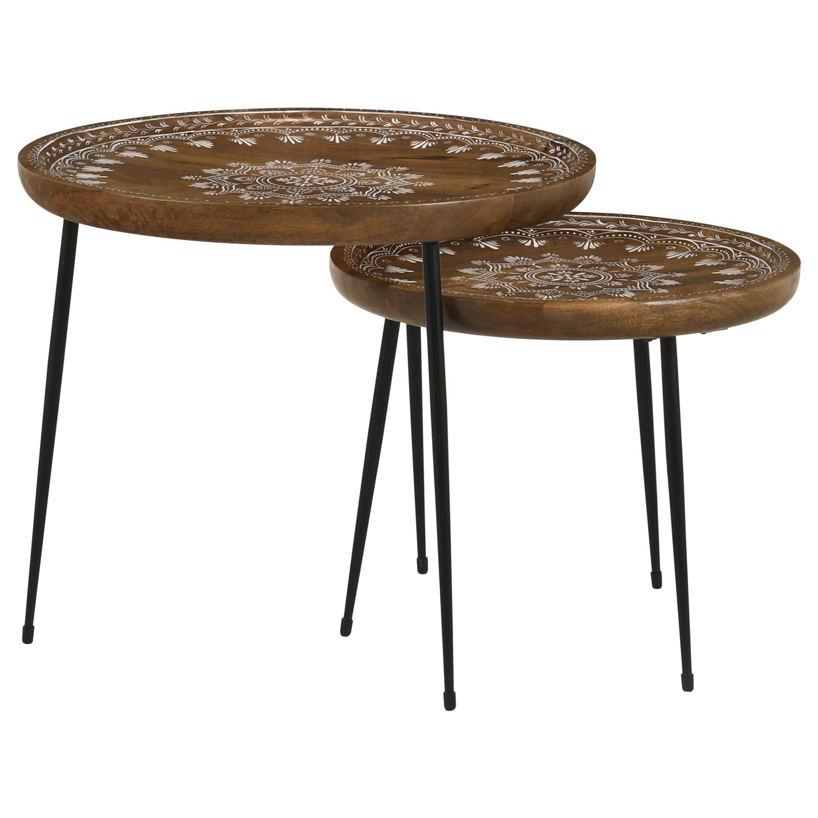 Nuala 2-piece Round Wood Nesting Table with Tripod Tapered Legs