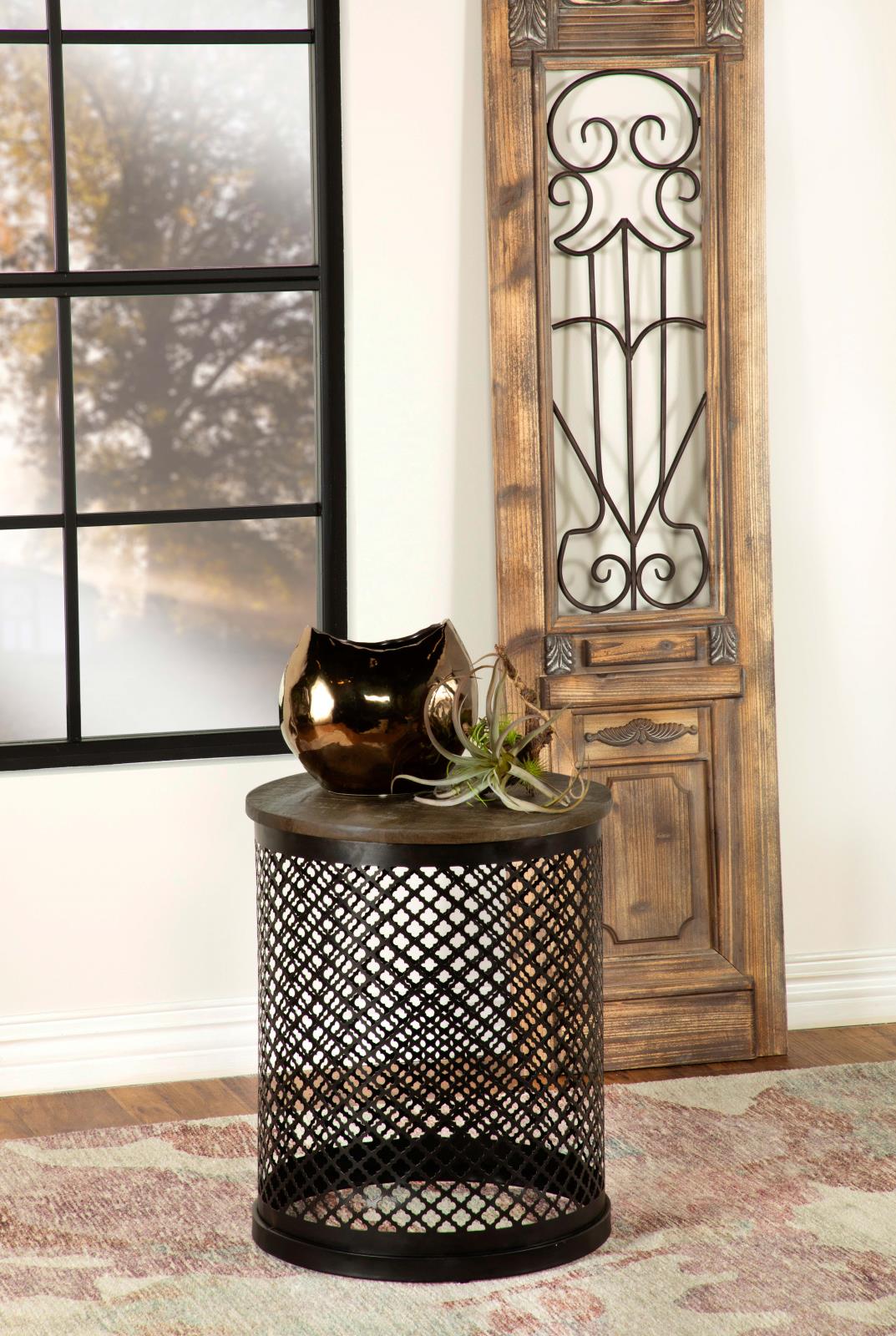 Aurora Round Accent Table with Drum Base