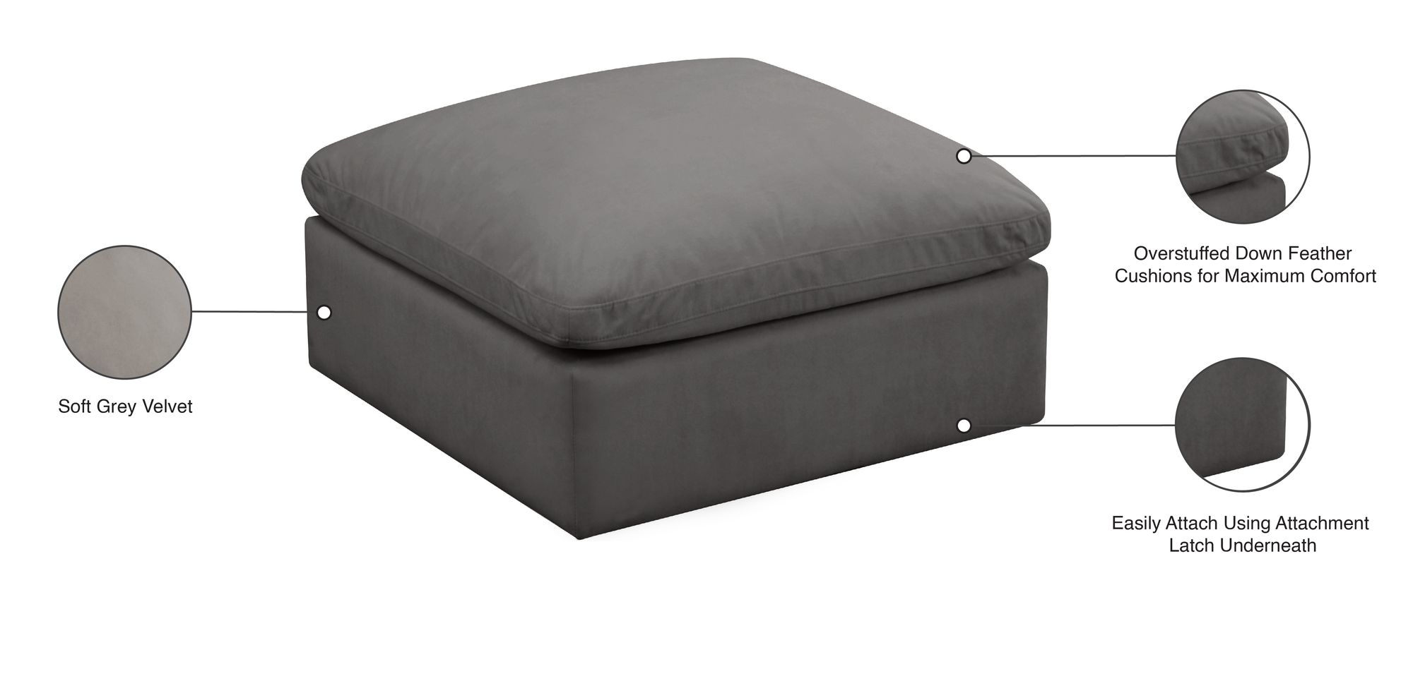 Plush Velvet Standard Comfort Modular Ottoman