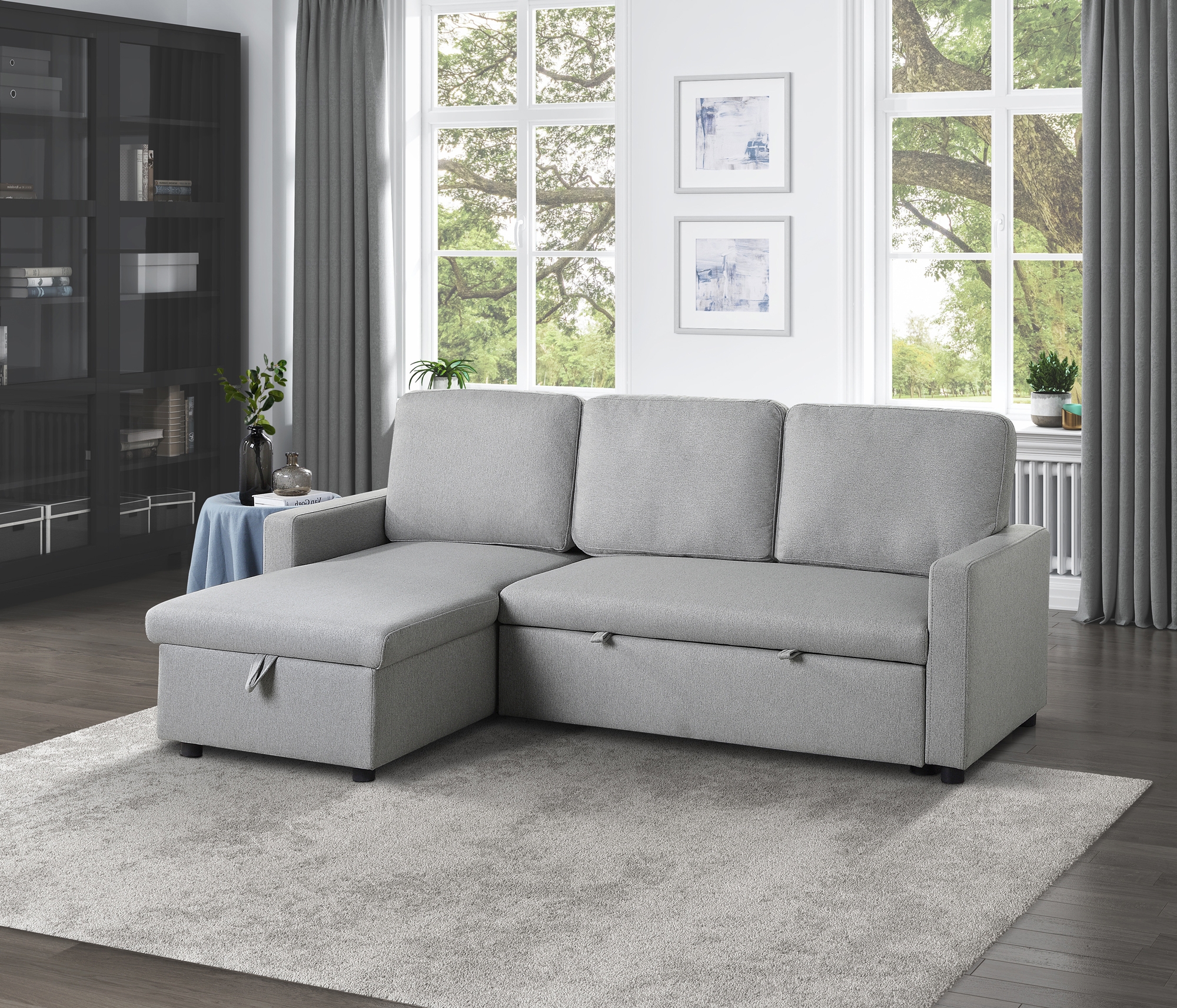 Brandolyn Polyester Fabric Reversible Sectional w/Pull-out Bed & Hidden Storage