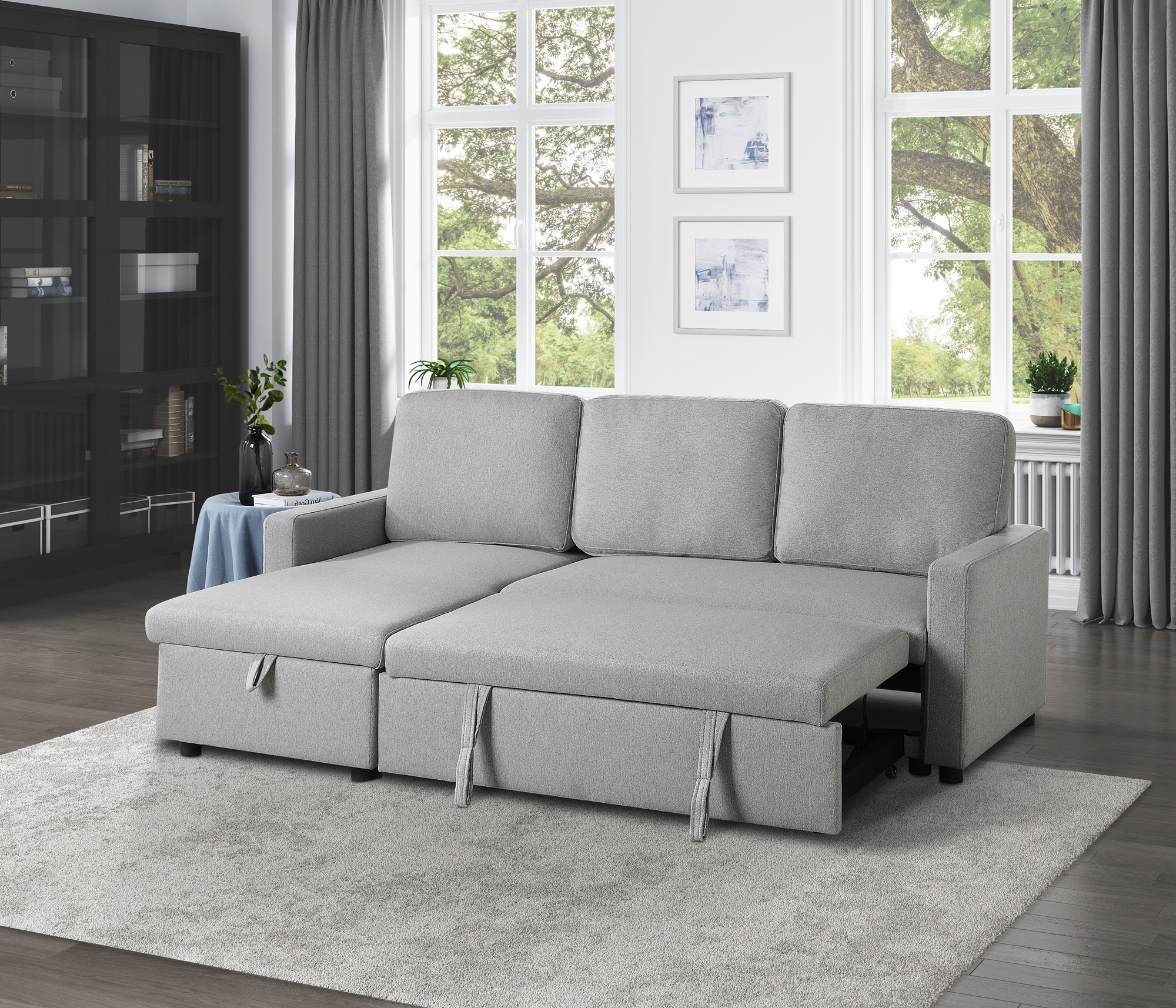 Brandolyn Polyester Fabric Reversible Sectional w/Pull-out Bed & Hidden Storage