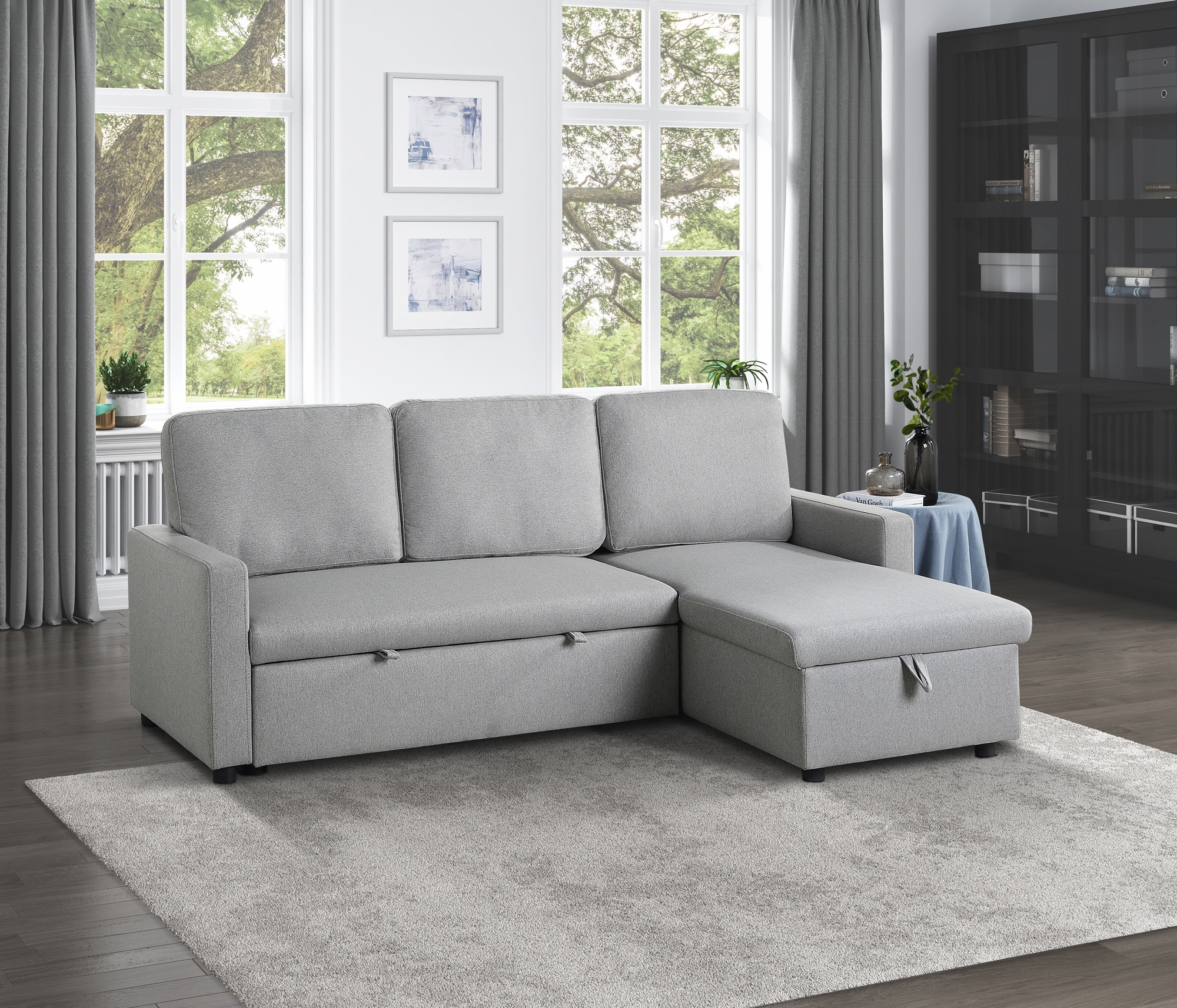 Brandolyn Polyester Fabric Reversible Sectional w/Pull-out Bed & Hidden Storage