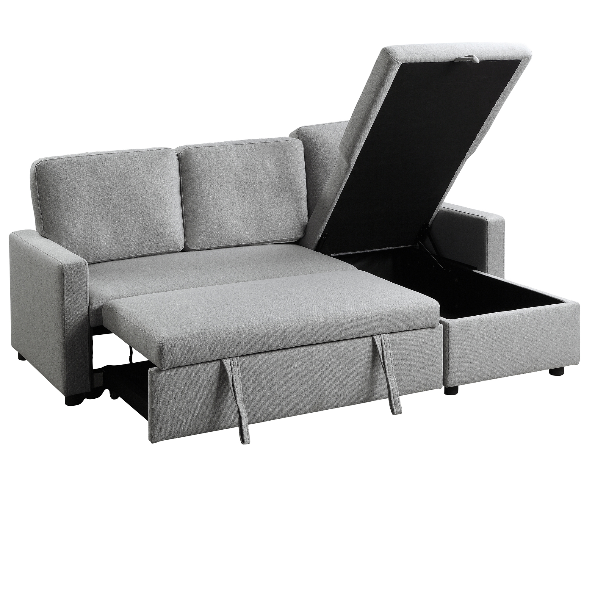 Brandolyn Polyester Fabric Reversible Sectional w/Pull-out Bed & Hidden Storage
