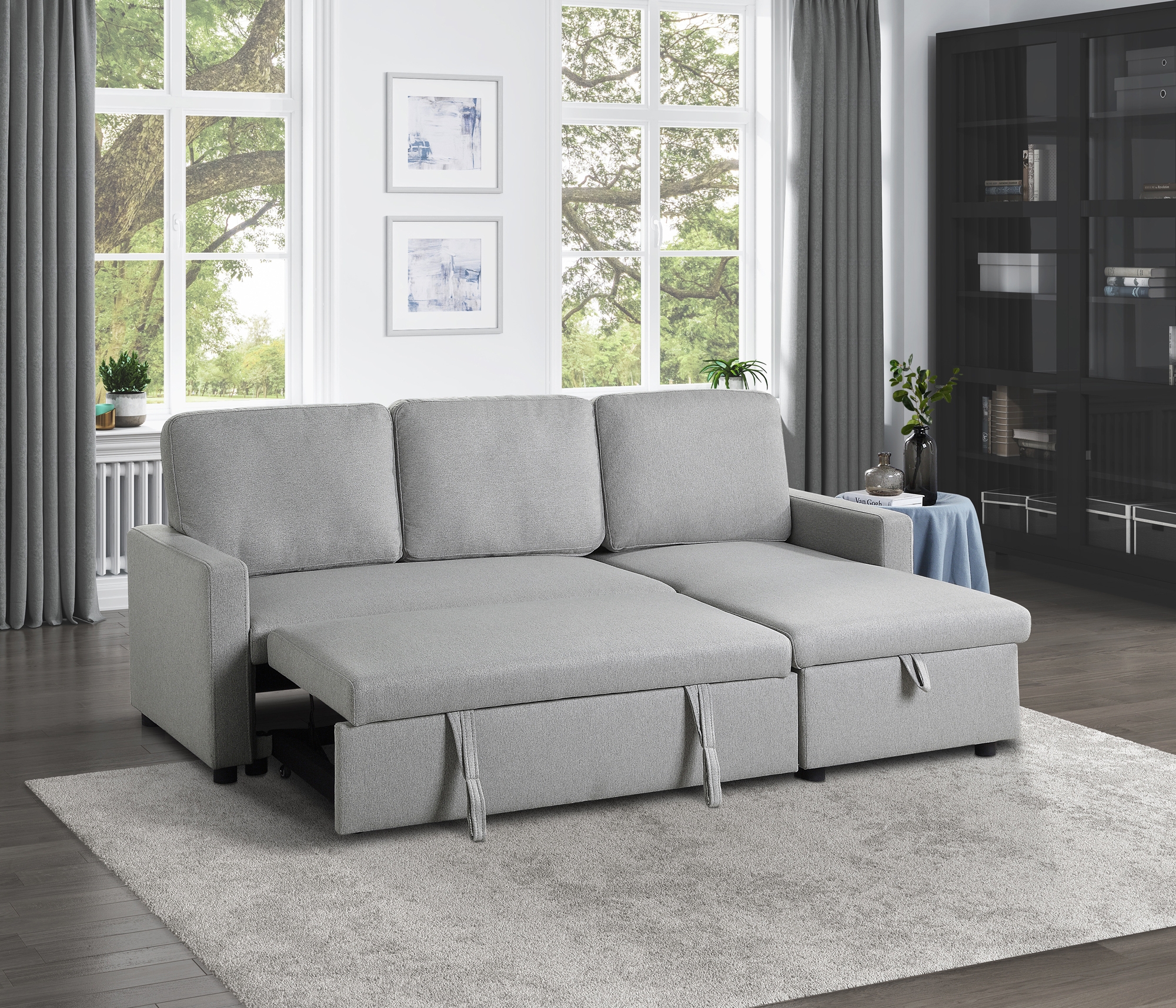 Brandolyn Polyester Fabric Reversible Sectional w/Pull-out Bed & Hidden Storage