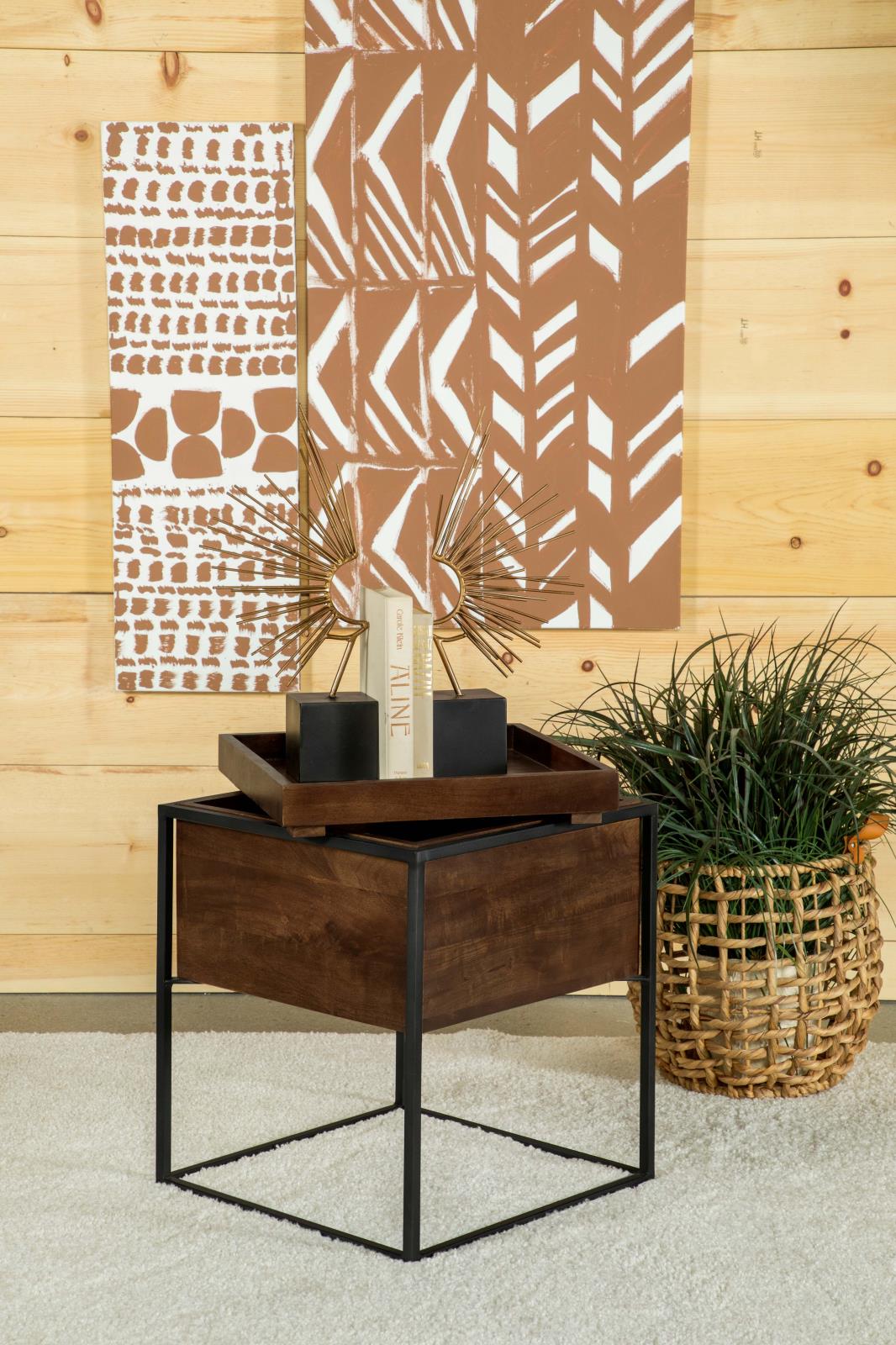 Ondrej Square Wood Accent Table with Removable Top Tray