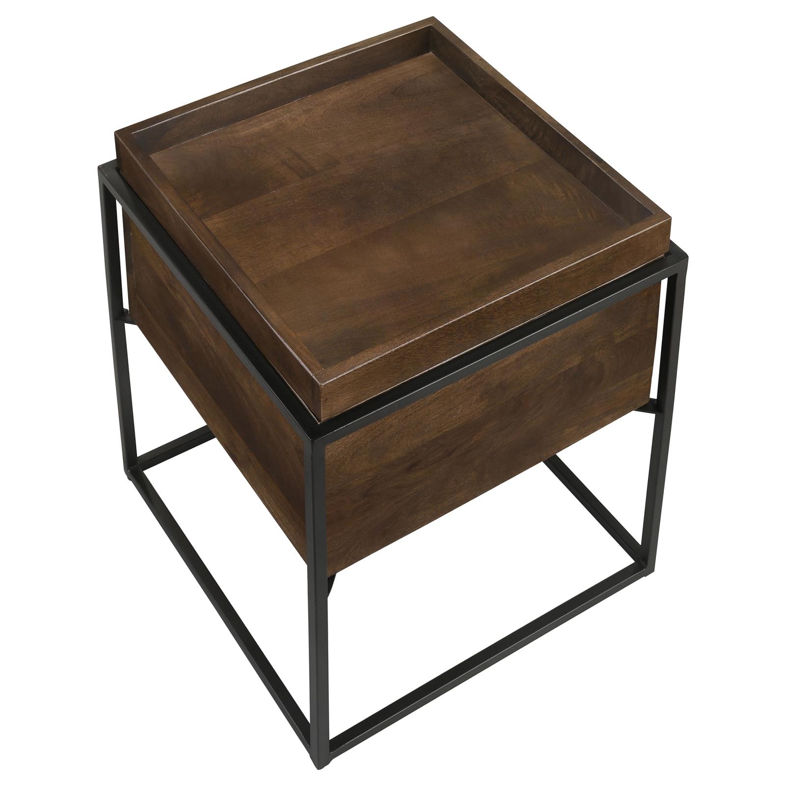 Ondrej Square Wood Accent Table with Removable Top Tray