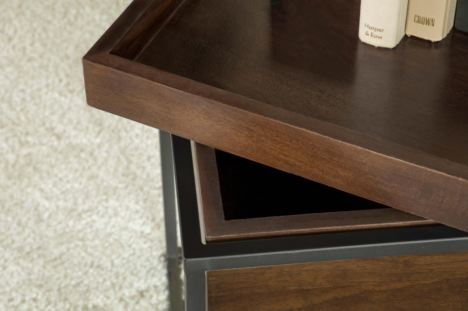 Ondrej Square Wood Accent Table with Removable Top Tray