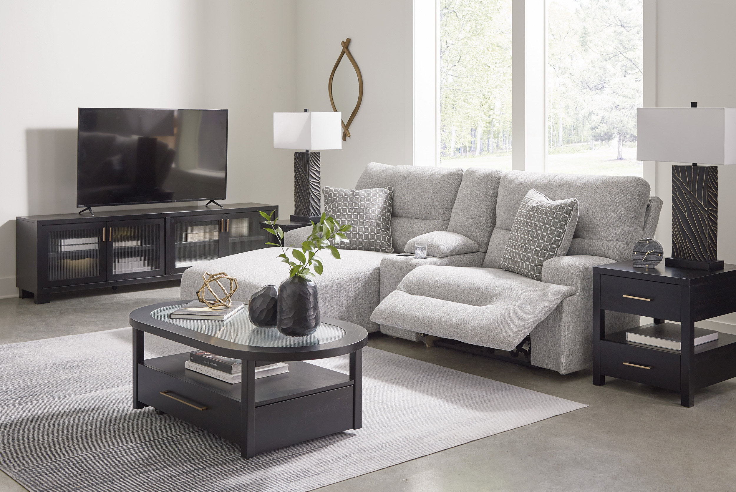 Acklen Place Pewter Modular Power Reclining Sectional 