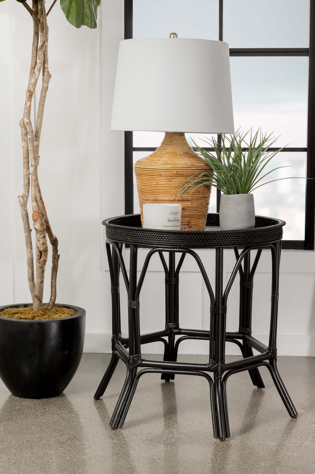 Antonio Round Rattan Tray Top Accent Table