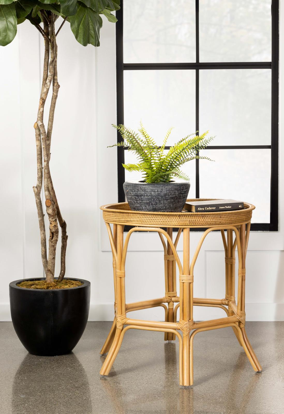 Antonio Round Rattan Tray Top Accent Table