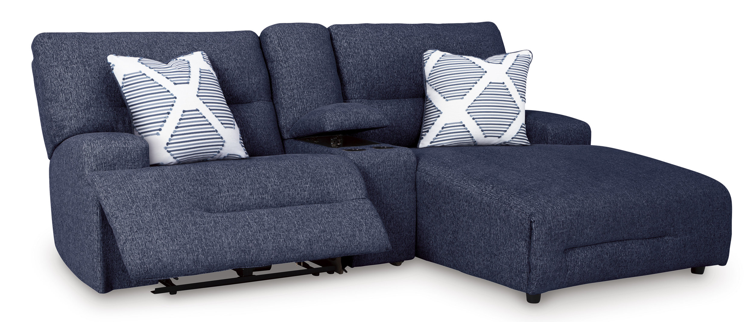 Acklen Place 3-Piece Polyester Power Reclining Sectional Sofa w/RAF Chaise & Console