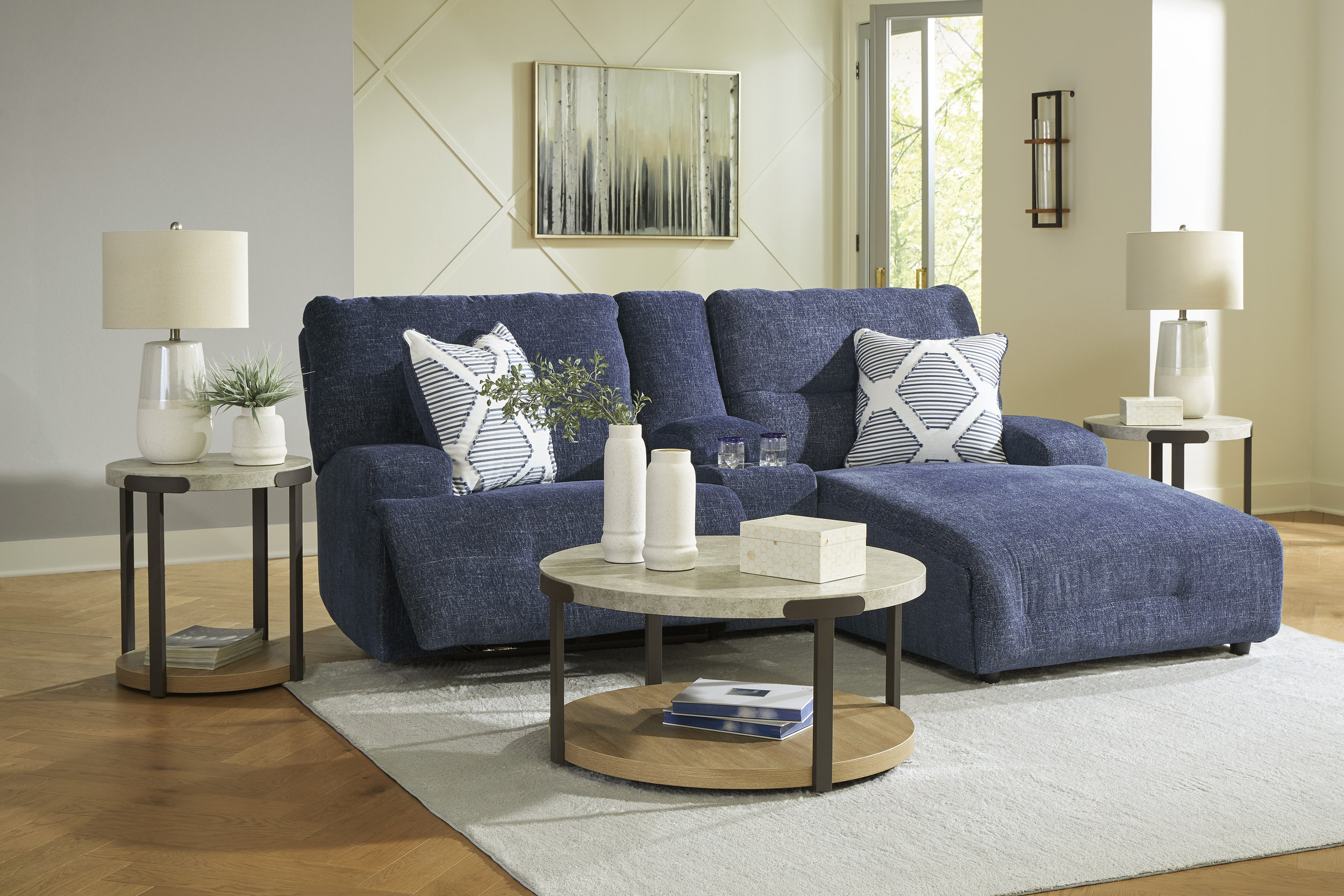 Acklen Place 3-Piece Polyester Power Reclining Sectional Sofa w/RAF Chaise & Console