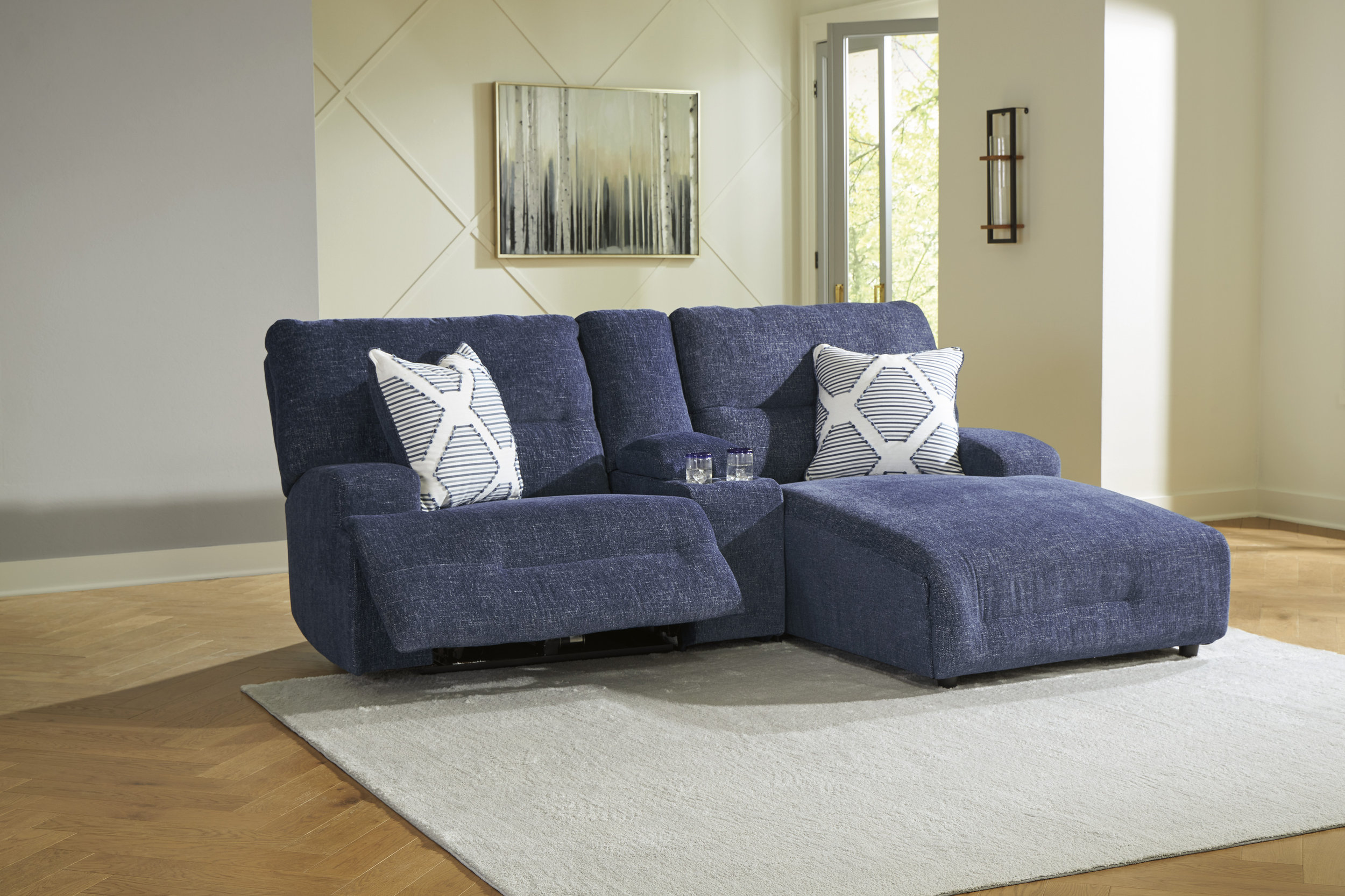 Acklen Place 3-Piece Polyester Power Reclining Sectional Sofa w/RAF Chaise & Console