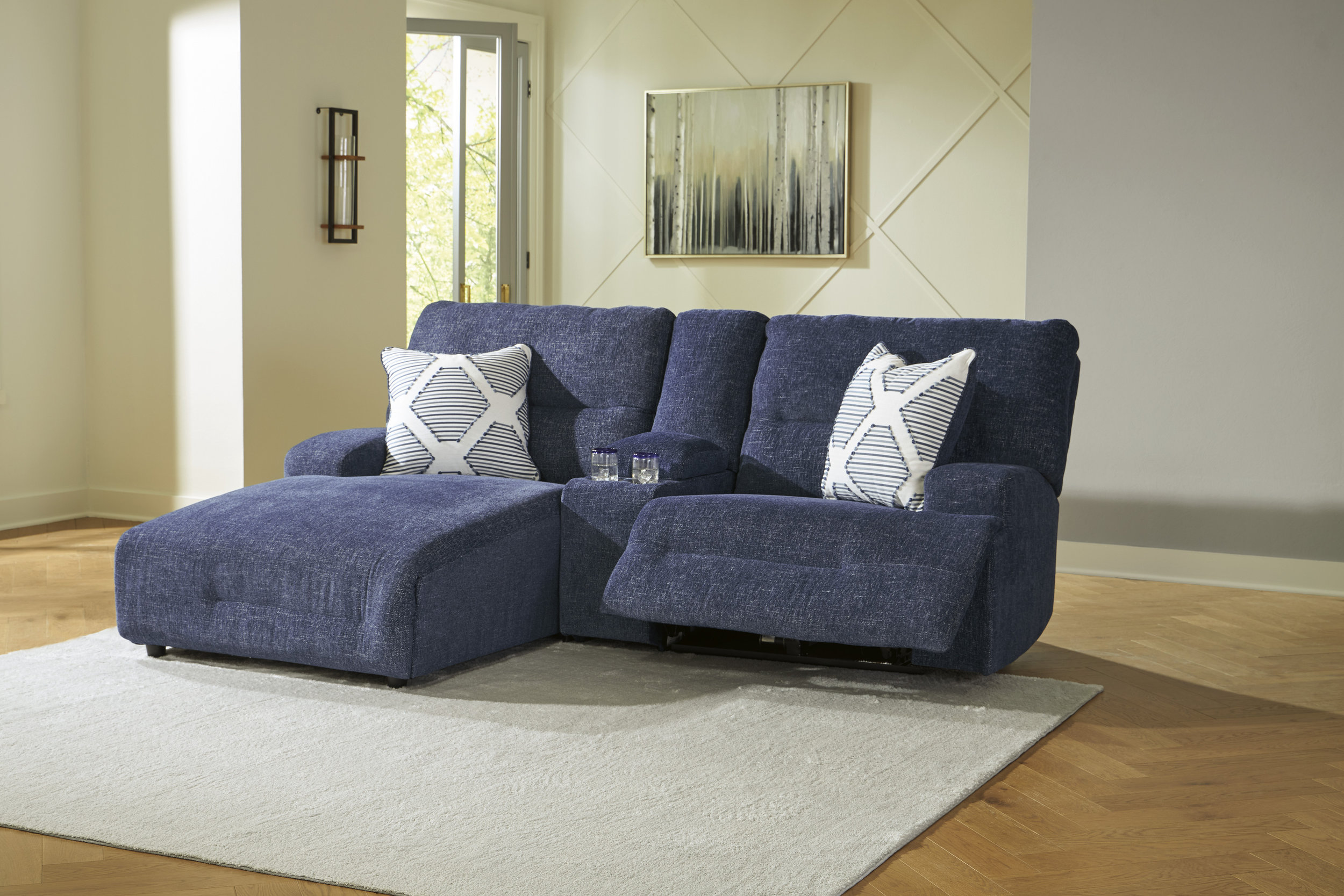 Acklen Place 3-Piece Polyester Power Reclining Sectional Sofa w/LAF Chaise & Console