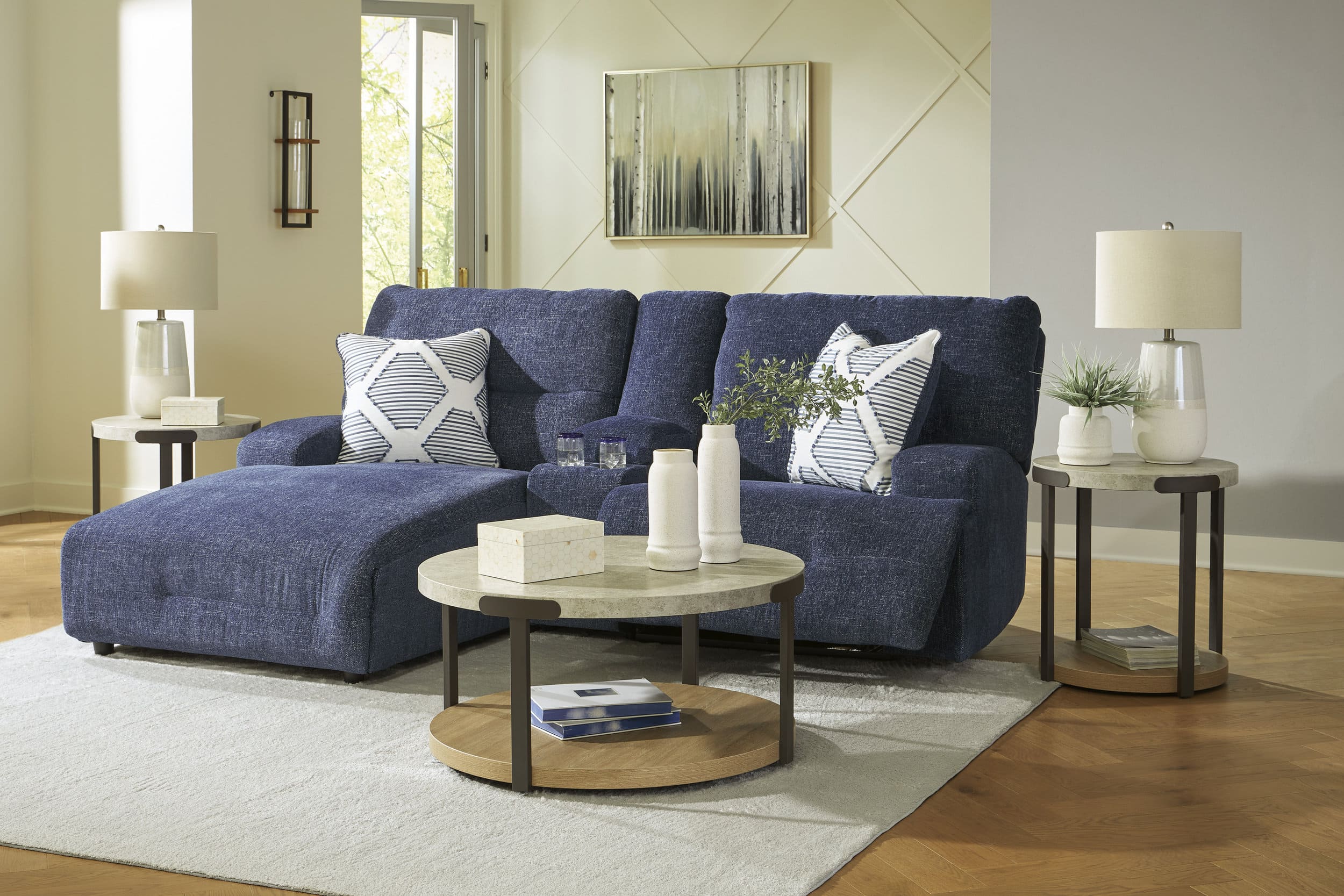 Acklen Place 3-Piece Polyester Power Reclining Sectional Sofa w/LAF Chaise & Console
