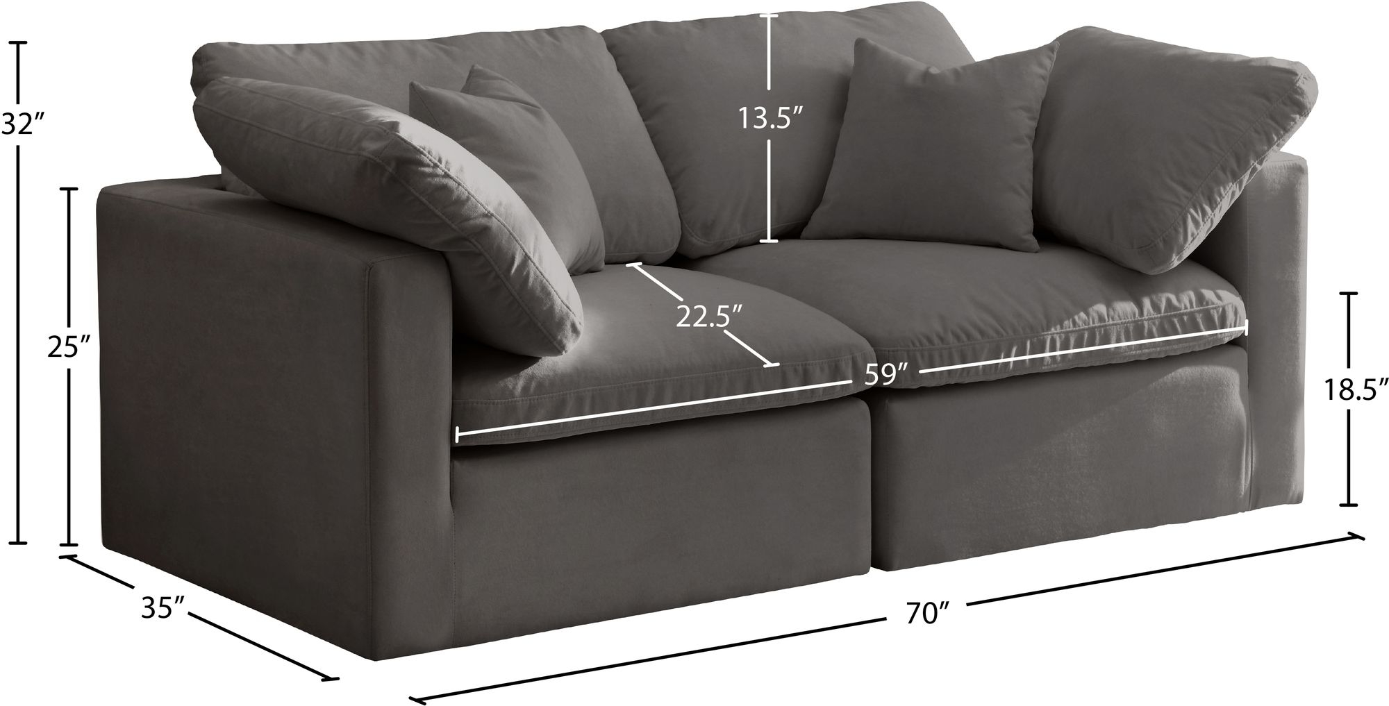 Plush 70" Velvet Standard Comfort Modular Sofa