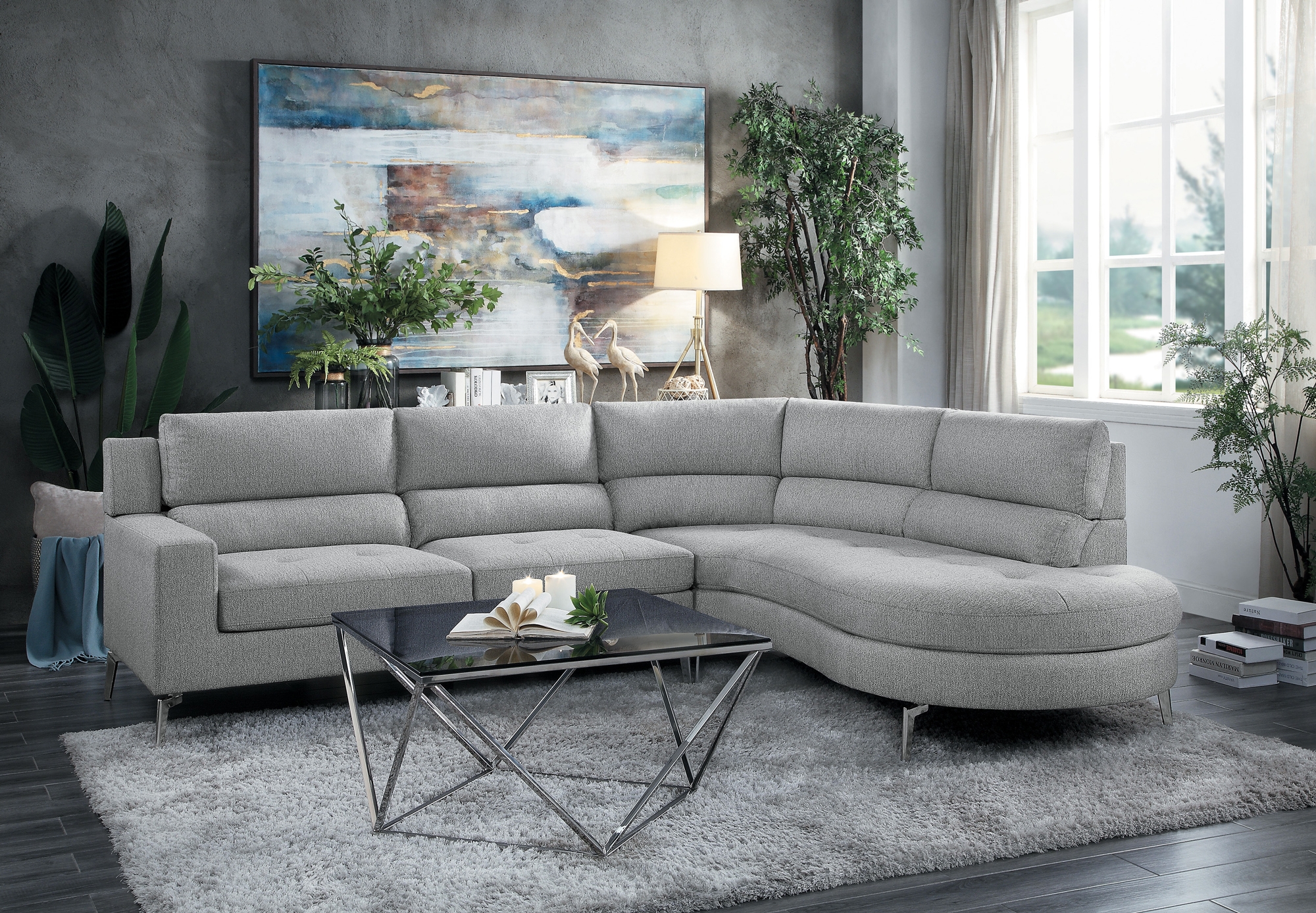 Bonita Polyester Fabric Right Chaise Facing Sectional Sofa