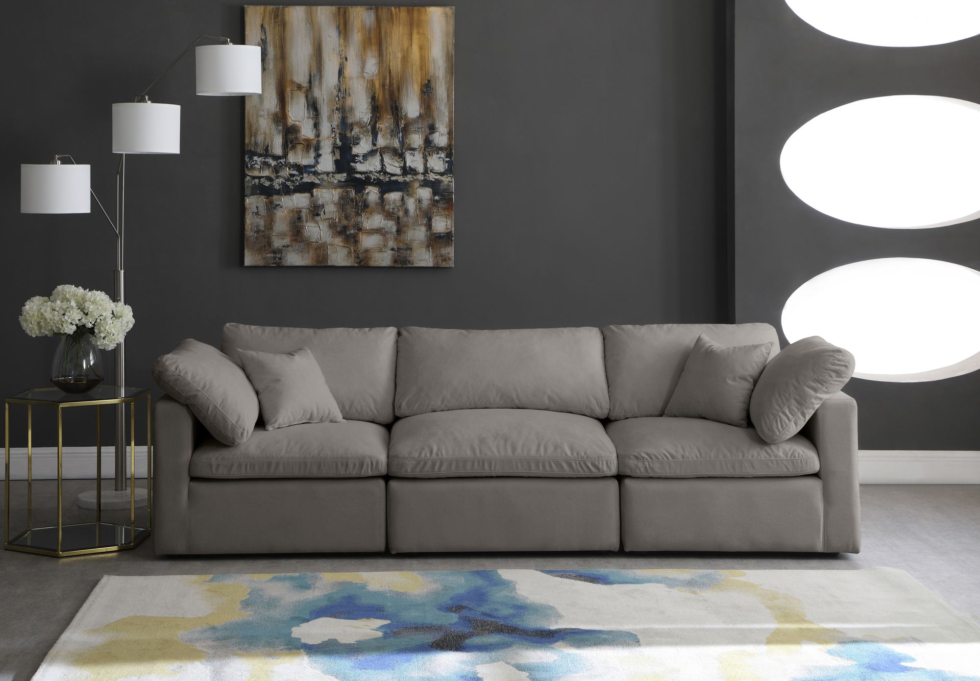 Plush 105" Velvet Standard Comfort Modular Sofa