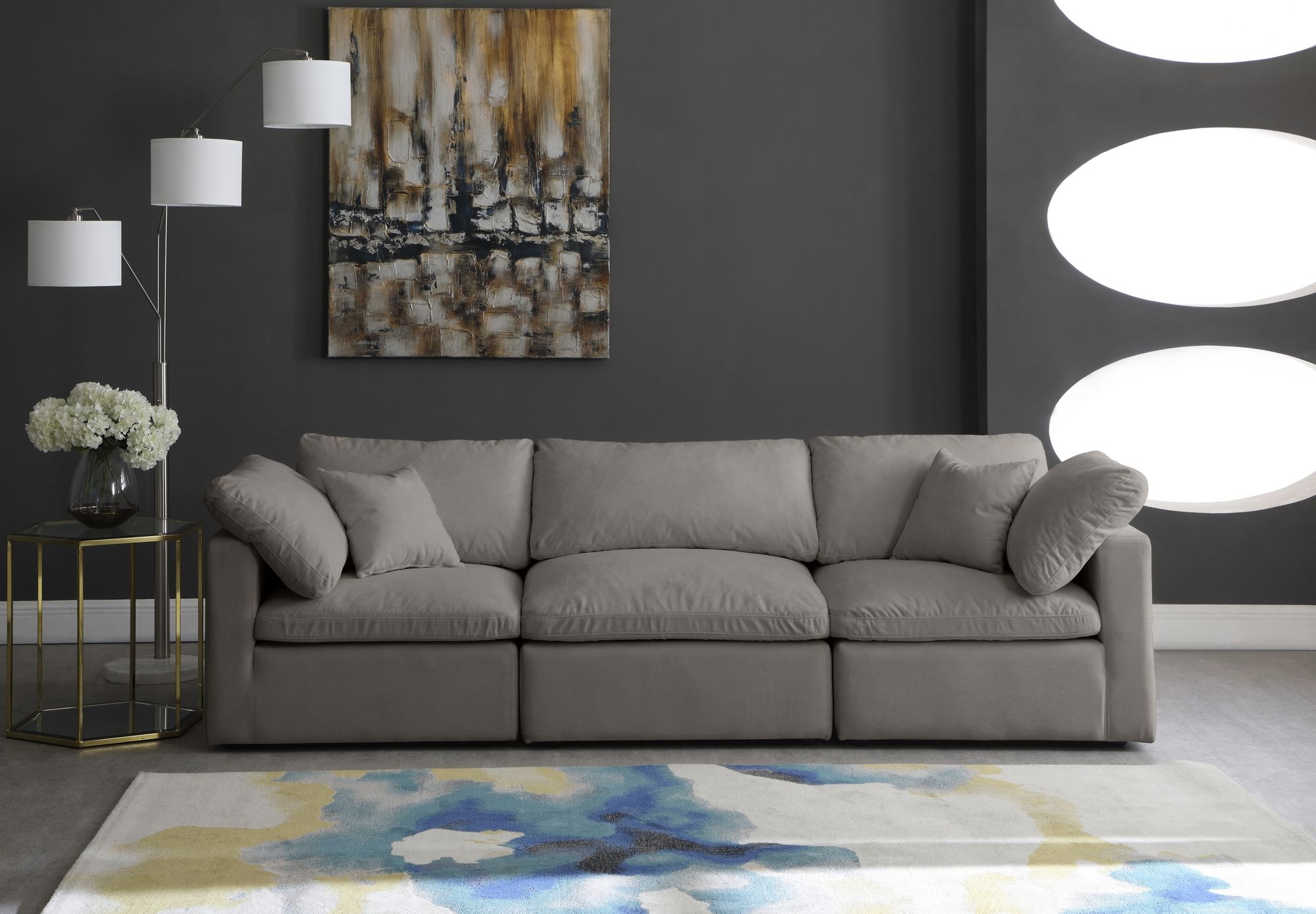 Plush 105" Velvet Standard Comfort Modular Sofa